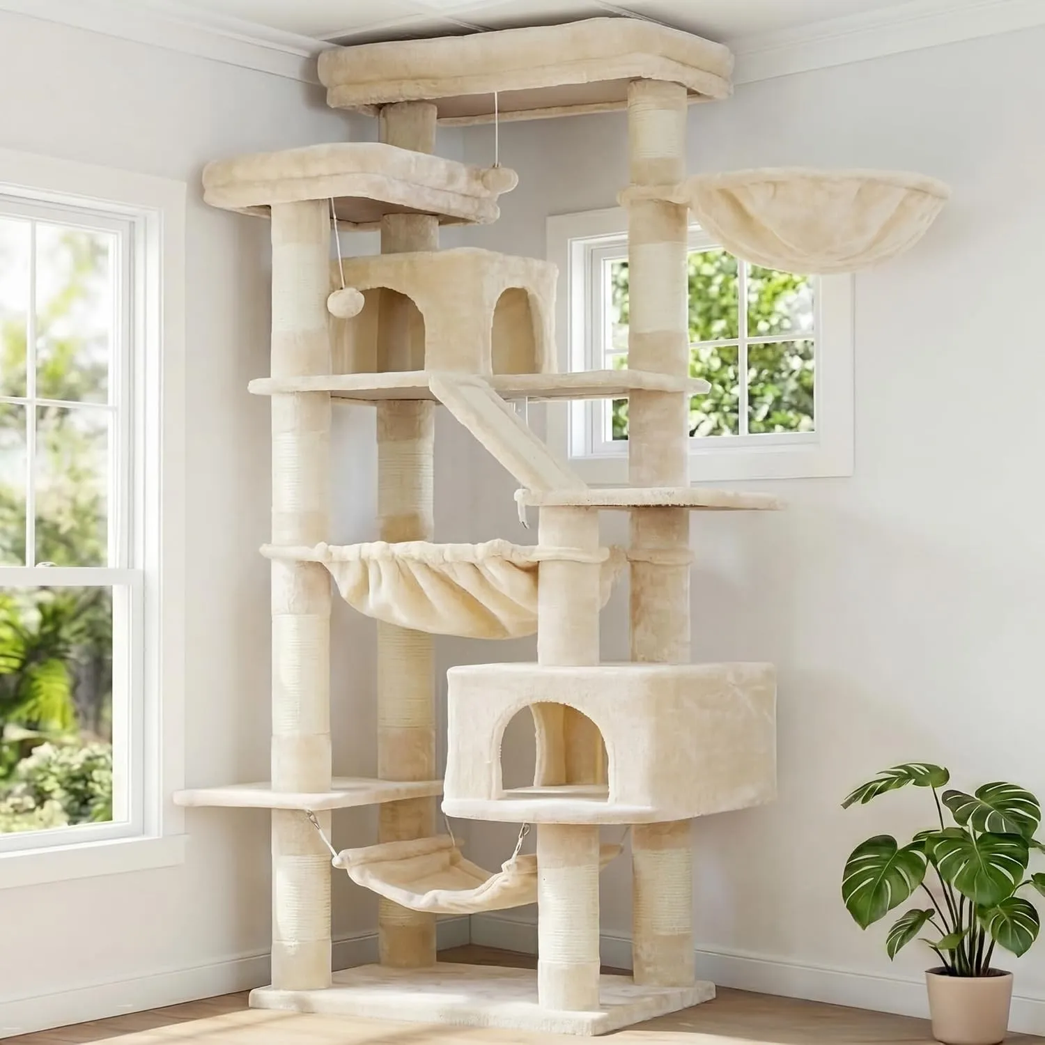 Heybly Kratzbaum, 180cm Katzenturm für Wohnungskatzen Beige HCT034M