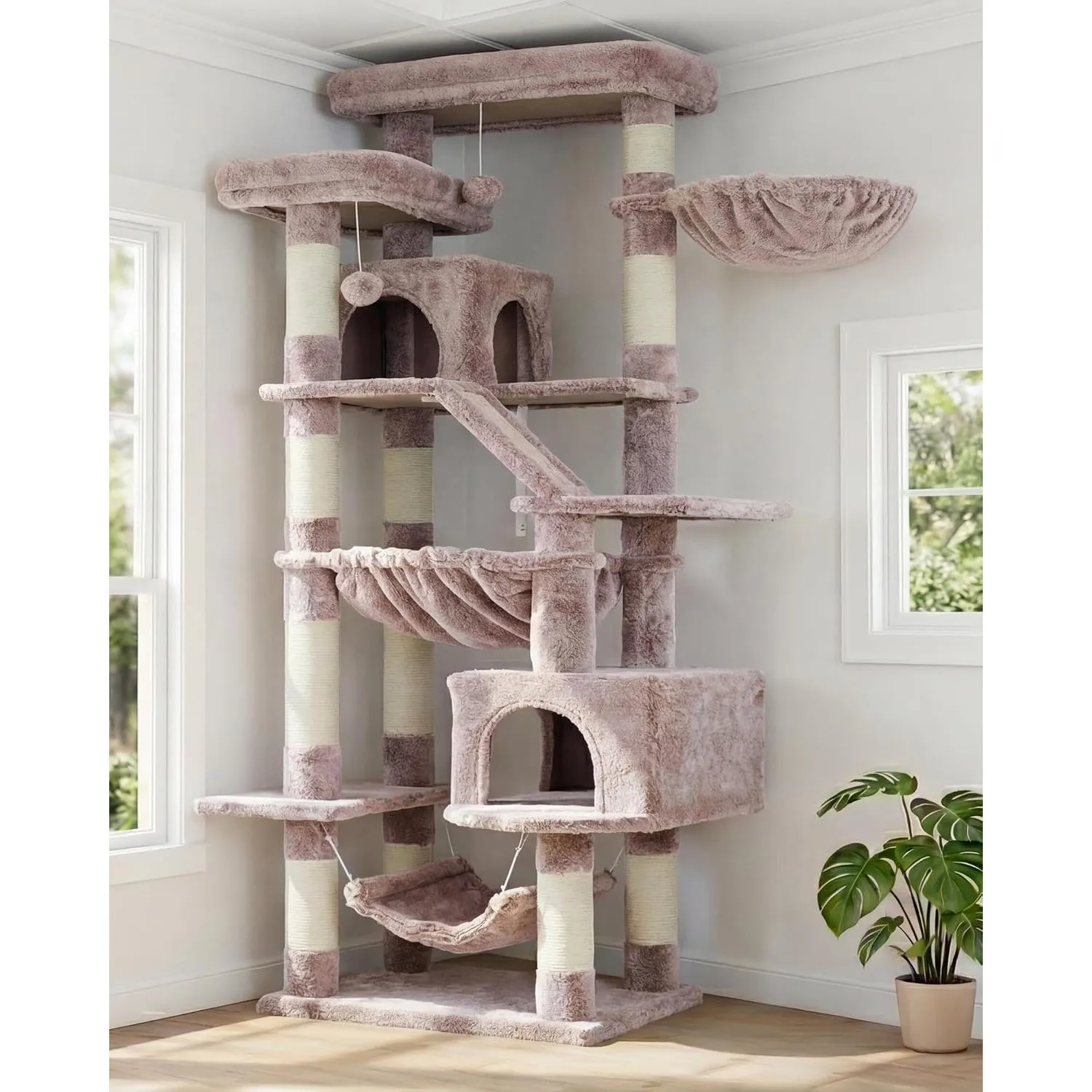 Heybly Kratzbaum, 180cm Katzenturm für Wohnungskatzen Braun-beige HCT034MU