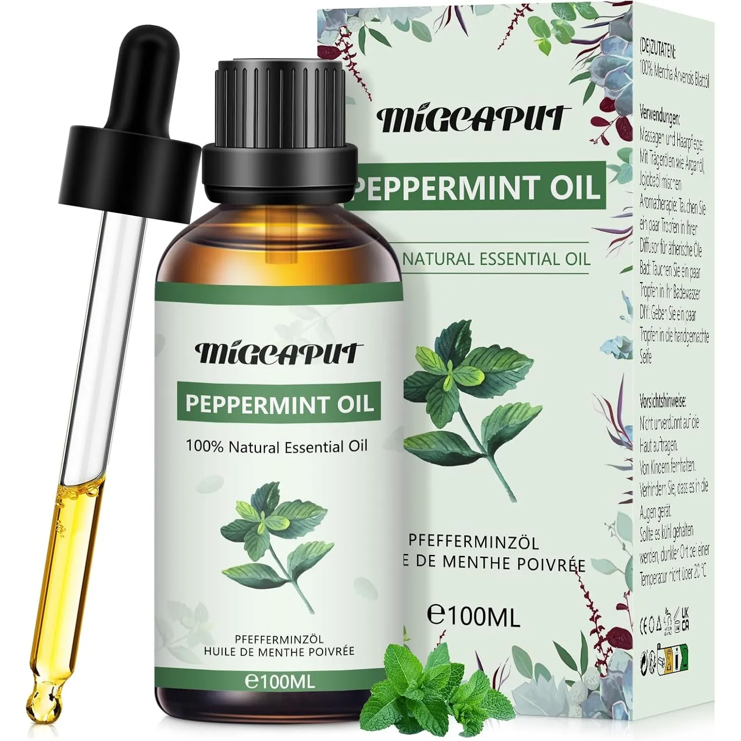 Migcaput Ätherisches Öl Pfefferminzöl 100ml, Minzöl Kopfschmerzen, 100% Naturrein Essential Oils Duftöle für Diffuser, …