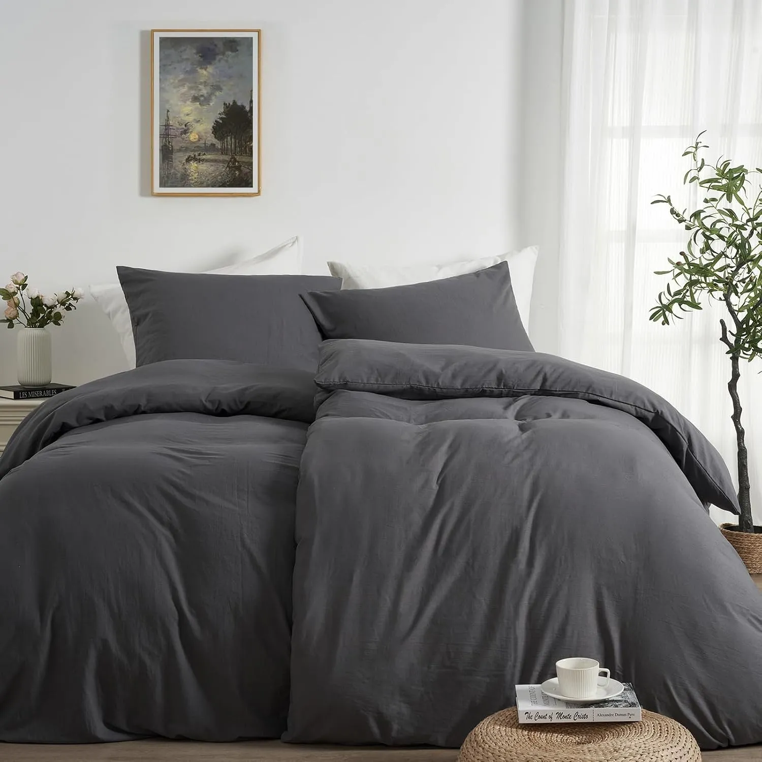 Bettwäsche 135x200 Grau Einfarbig 4teilig Superweiche Vorgewaschene Mikrofaser Baumwollähnlich ÖKO-TEX 2 Bettbezüge 135…