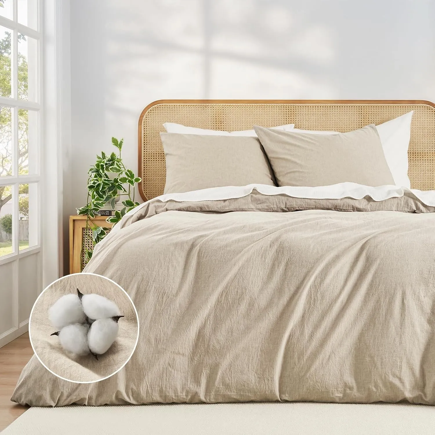 Bettwäsche 155x220 Baumwolle Beige Superweiche 100% Vorgewaschene Baumwolle mit Leinenstruktur ÖKO-TEX Bettwäsche 155x2…
