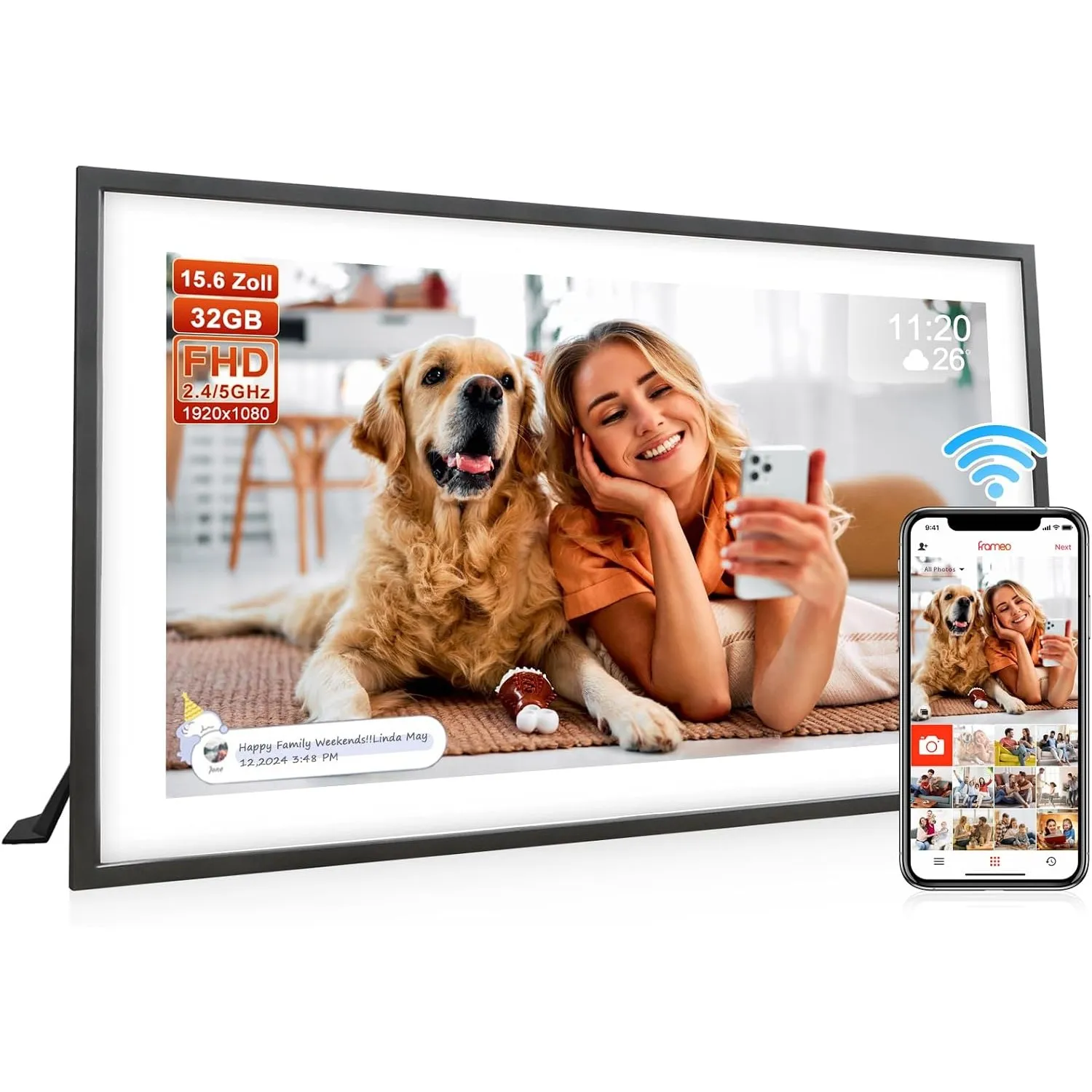 Digitaler Bilderrahmen Groß,15.6 Zoll Frameo Digital Photo Frame, 32 GB, 1920 * 1080 IPS FHD-Touchscreen, Elektronische…