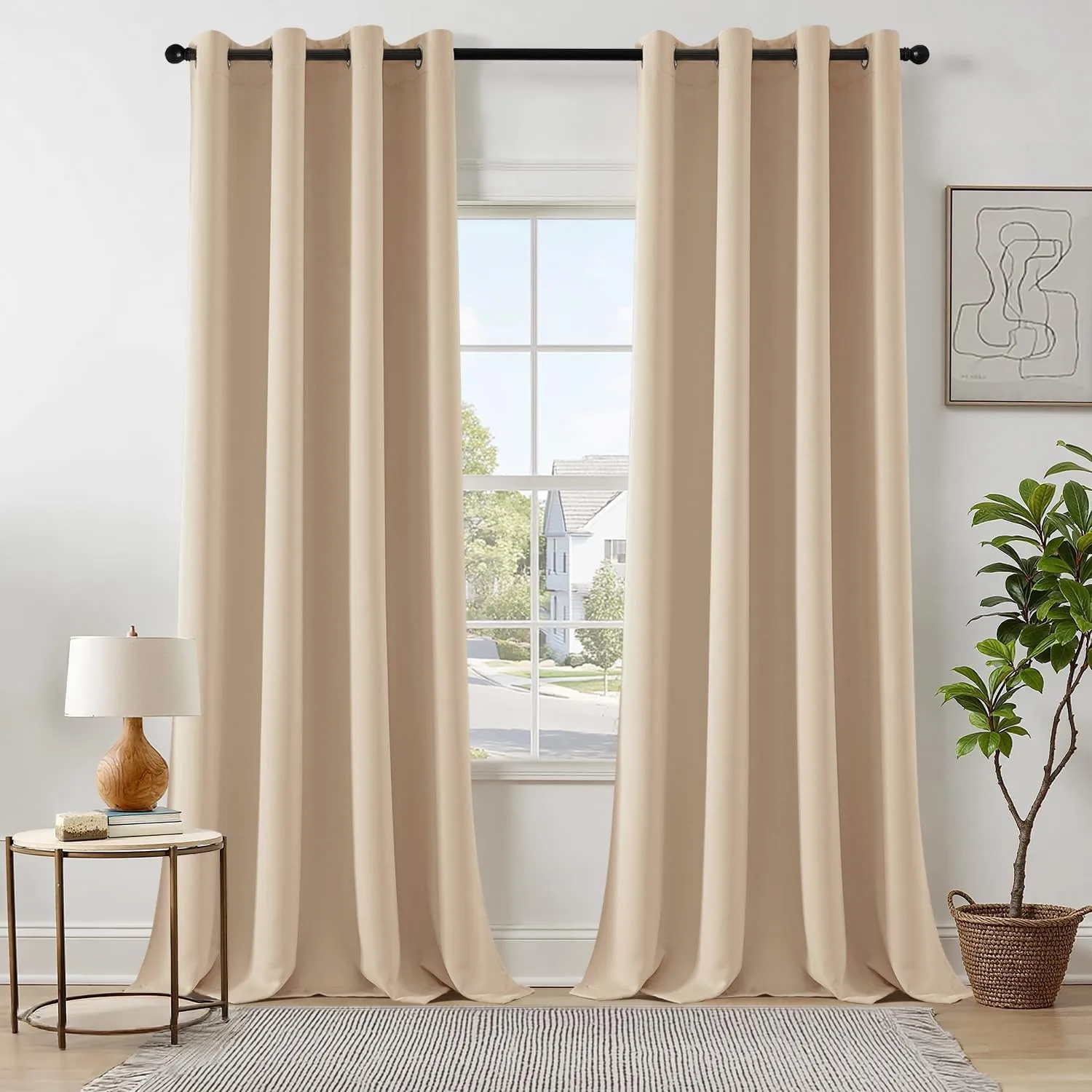 EMEMA Verdunklungsvorhänge mit Ösen 2er Set 140x260cm Dunkelbeige Gardinen
