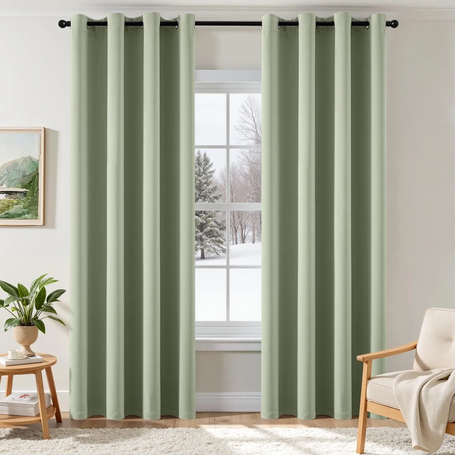 EMEMA Blickdicht Vorhänge mit Ösen 2er Set 140x225cm Salbei Grün Gardinen