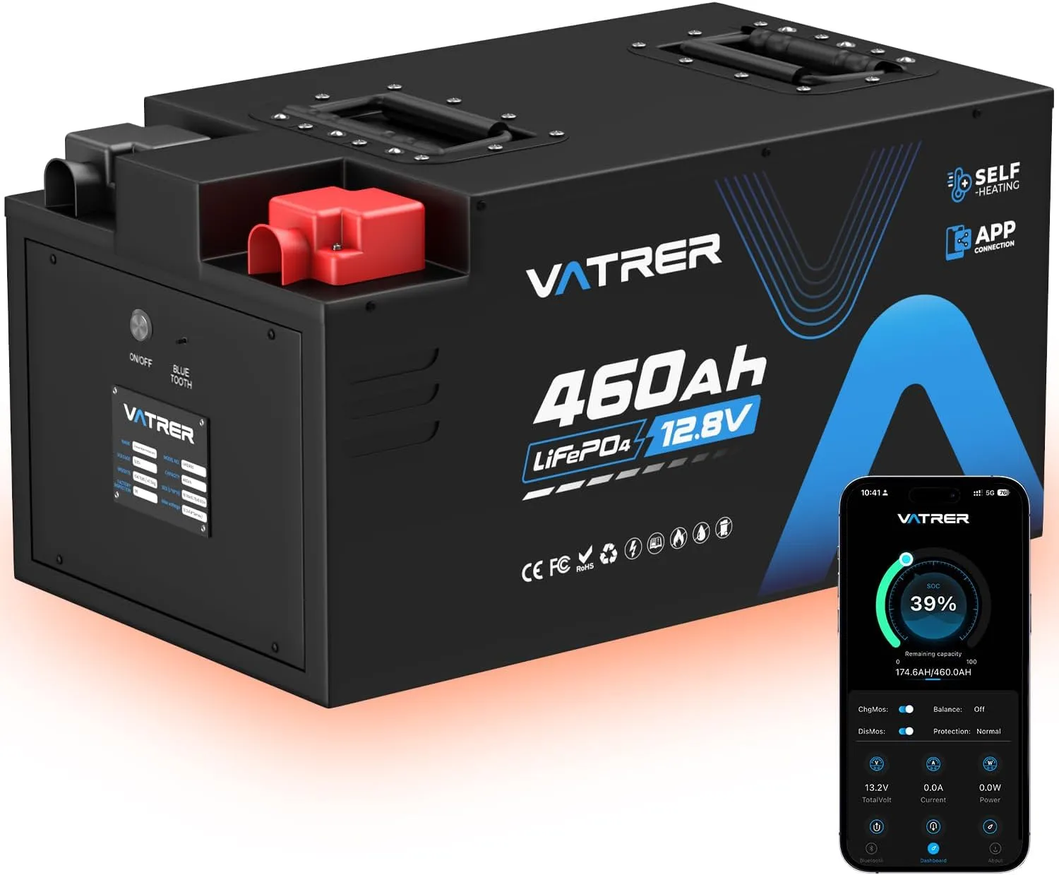 VATRER POWER 12V 460Ah Selbstaufheizende LiFePO4 RV- & Wohnmobil-Batterie, APP-Überwachung, integriertes 300A BMS, 5888…