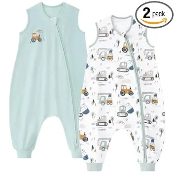 Unnivoll Baby Sleeping Bag with Feet, 0.5 Tog Sleeping Bag, Baby Summer, Pack of 2, Cotton Sleeping Bag with Legs, Baby…