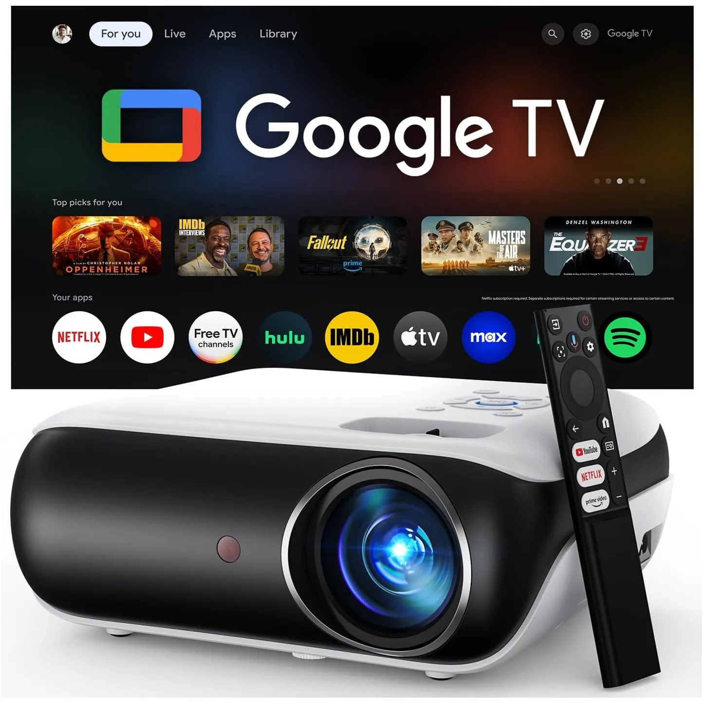 Official Google TV Smart Beamer 4k, HAPPRUN 25000L Full HD Beamer Heimkino mit Dolby Audio, Wi-Fi & Bluetooth, Integrie…