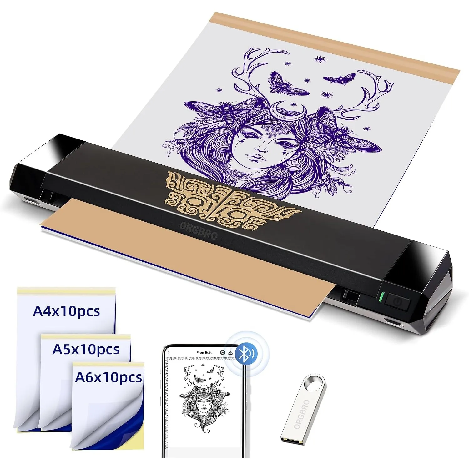 ORGBRO X8 Tattoo Drucker, Bluetooth Tattoo Stencil Drucker Thermodrucker