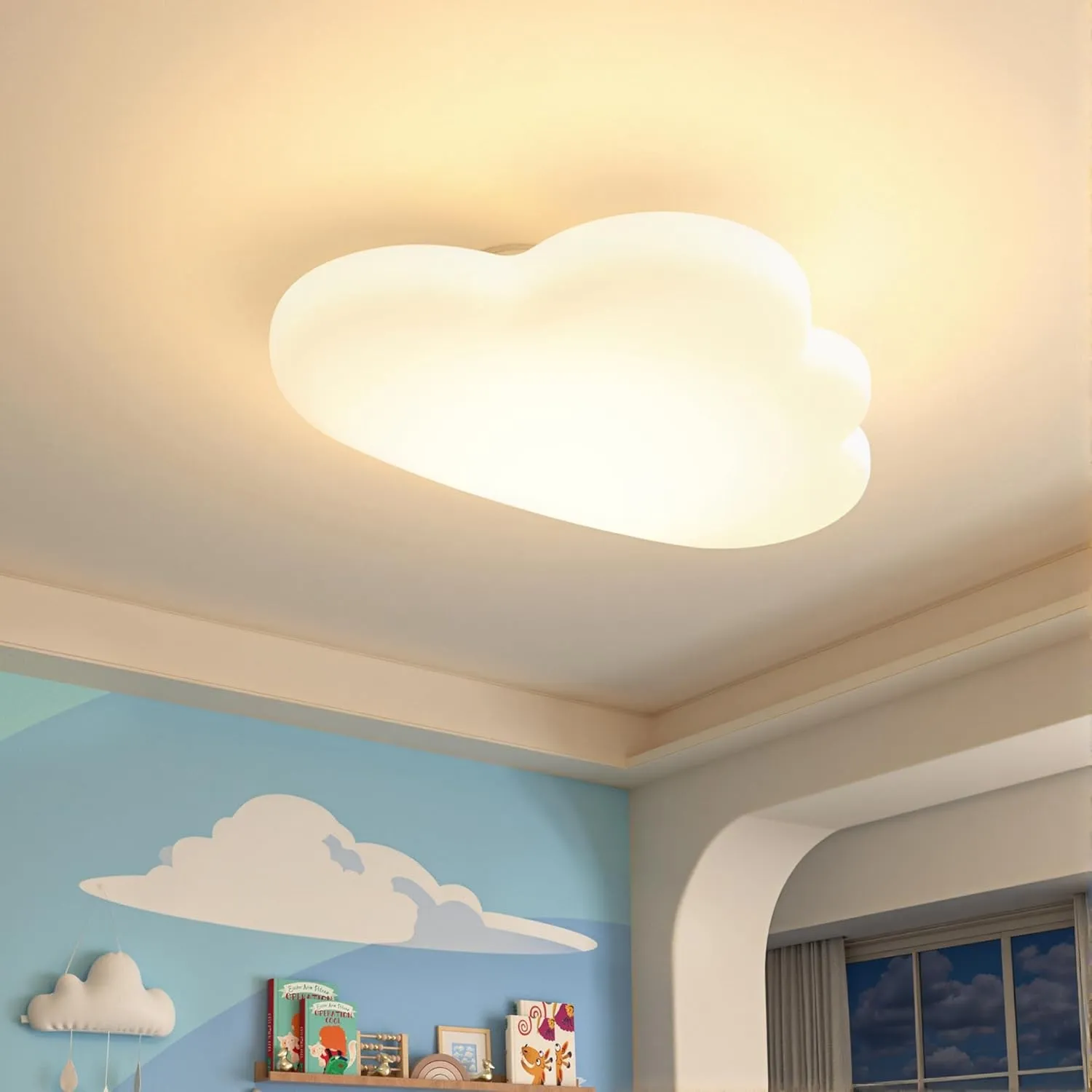 AOEH LED Deckenleuchte Schlafzimmer Kinderzimmerlampe Deckenlampe für Kinder Wolken deckenleuchte Holz Stufenloses Dimm…