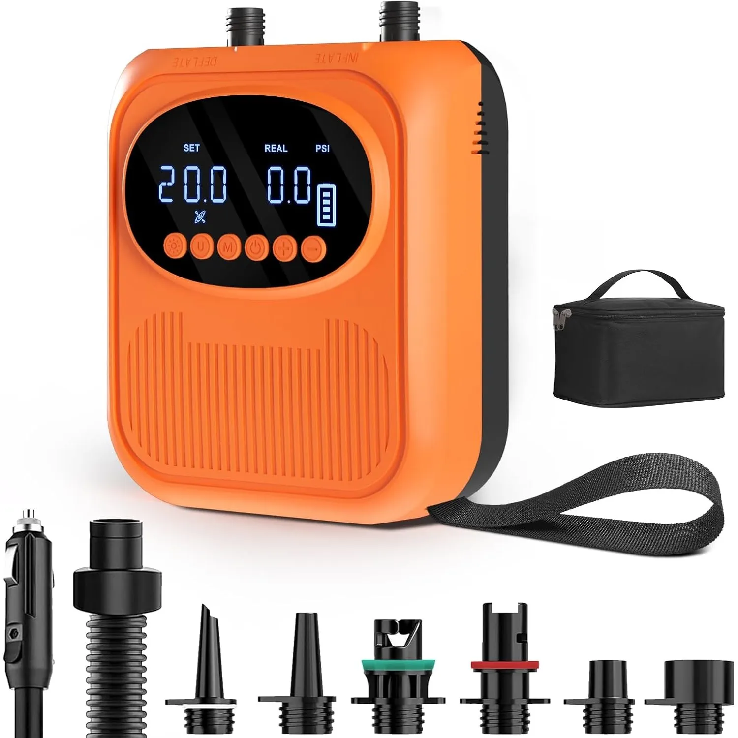 Mojimdo Elektrische SUP Pumpe 20 PSI mit Licht, Kabellos Wiederaufladbar, 5 Modi & Custom Modus, Duale Schnellinflation…