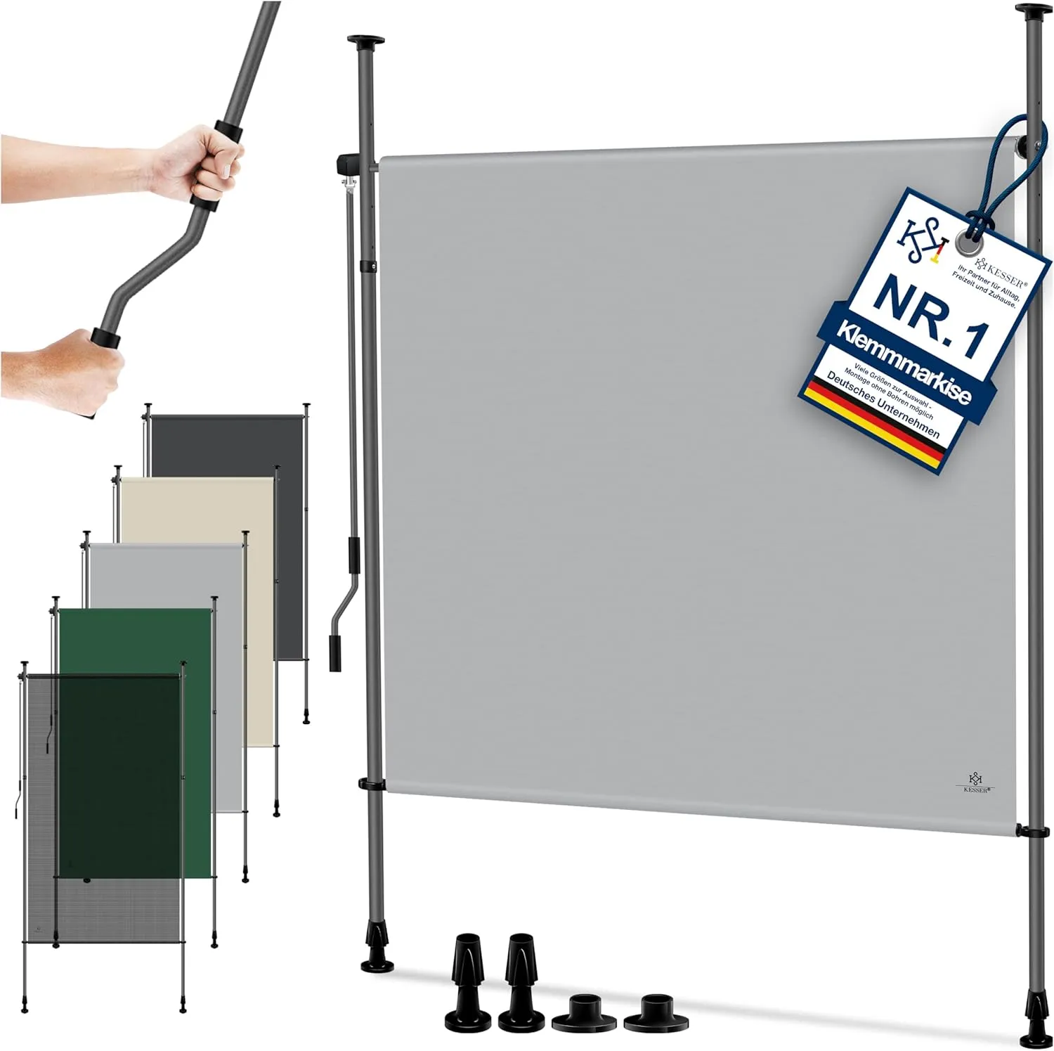 KESSER® Klemmmarkise 150x310 cm, Garten Balkon Sichtschutz wetterfest, Wind- & Sonnenschutz, Senkrechtmarkise mit Handk…