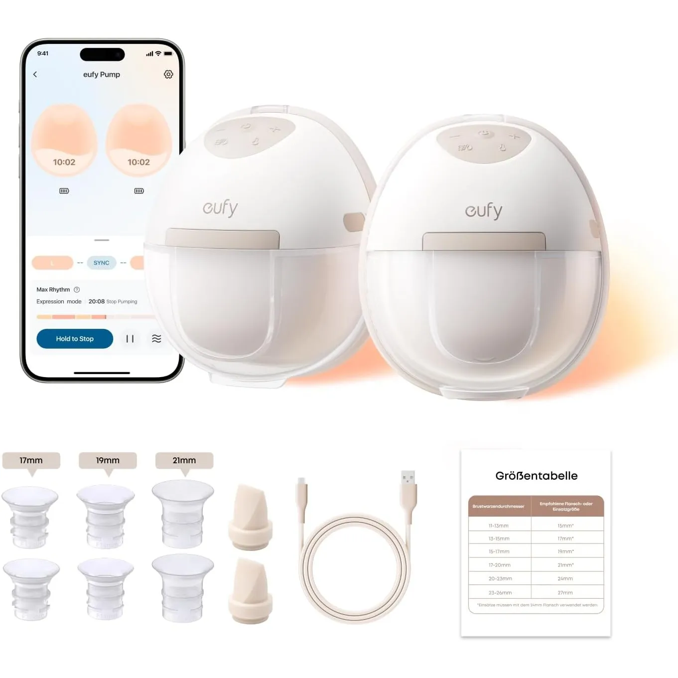 ANKER eufy elektrische Milchpumpe E20, Milchpumpe mit Wärmefunktion