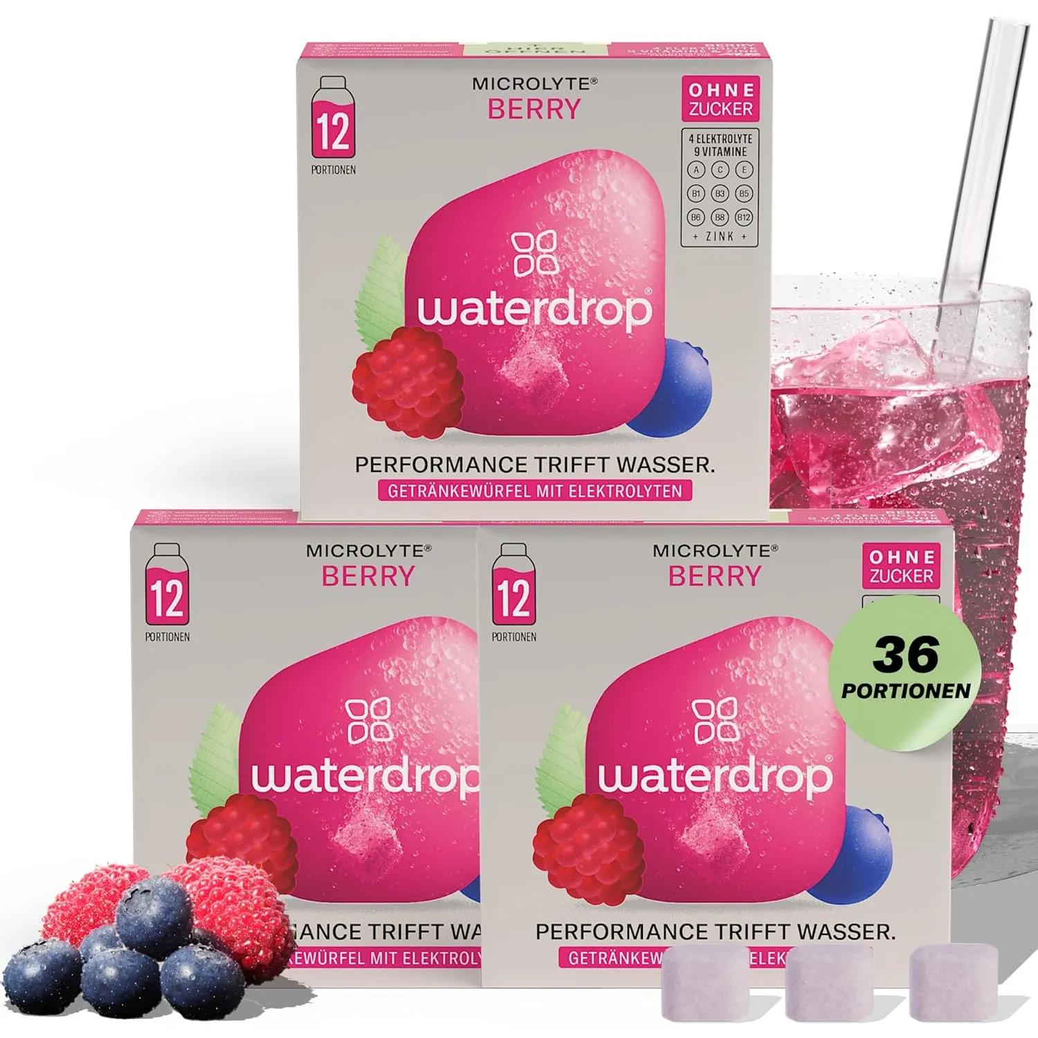 waterdrop Microlyte Set Berry - Electrolytes without Sugar - 36 Waterdrop Drop Cubes - Electrolytes & Vitamins - Drink …