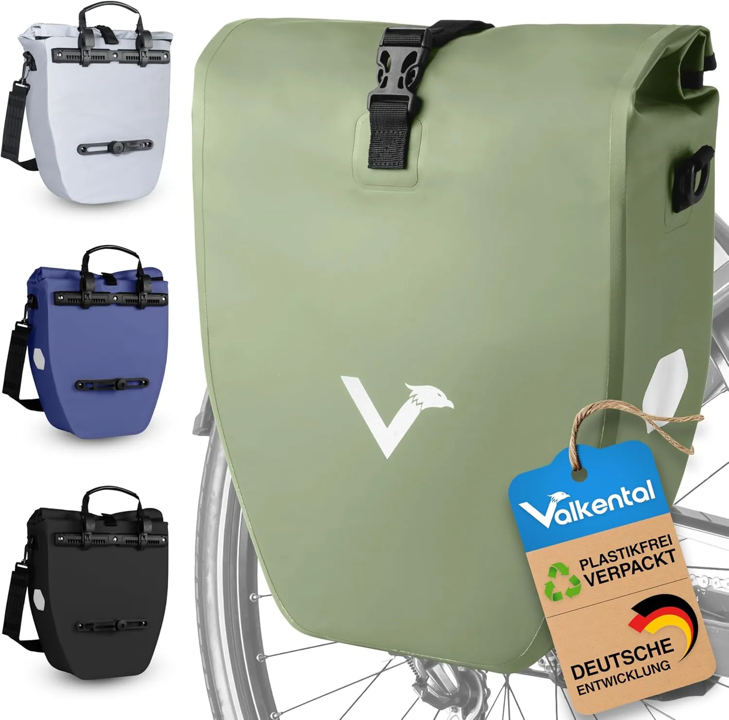 Valkental - Große & wasserdichte Gepäckträgertasche - 20L Füllvolumen - Fahrradtasche für Gepäckträger mit Reflektoren …