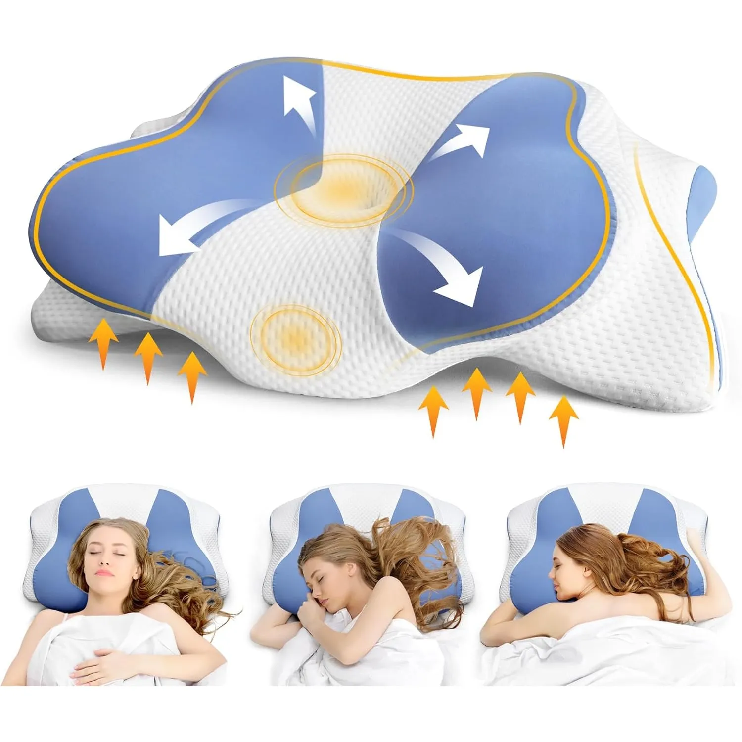 Nackenkissen Memory Foam, Kopfkissen für Seiten-, Rücken- und Bauchschläfer, Schlafkissen mit konturierter Form, weiche…
