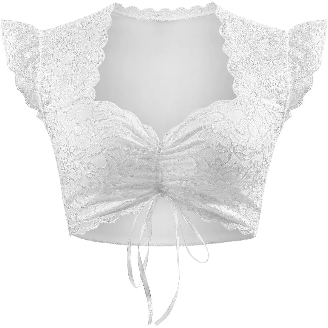 Dirndl Bluse Damen Dirndlbluse Spitze Flügelärmel Weiß Dirndlblusen Kordelzug Bluse Dirndl Trachtenbluse für Oktoberfest