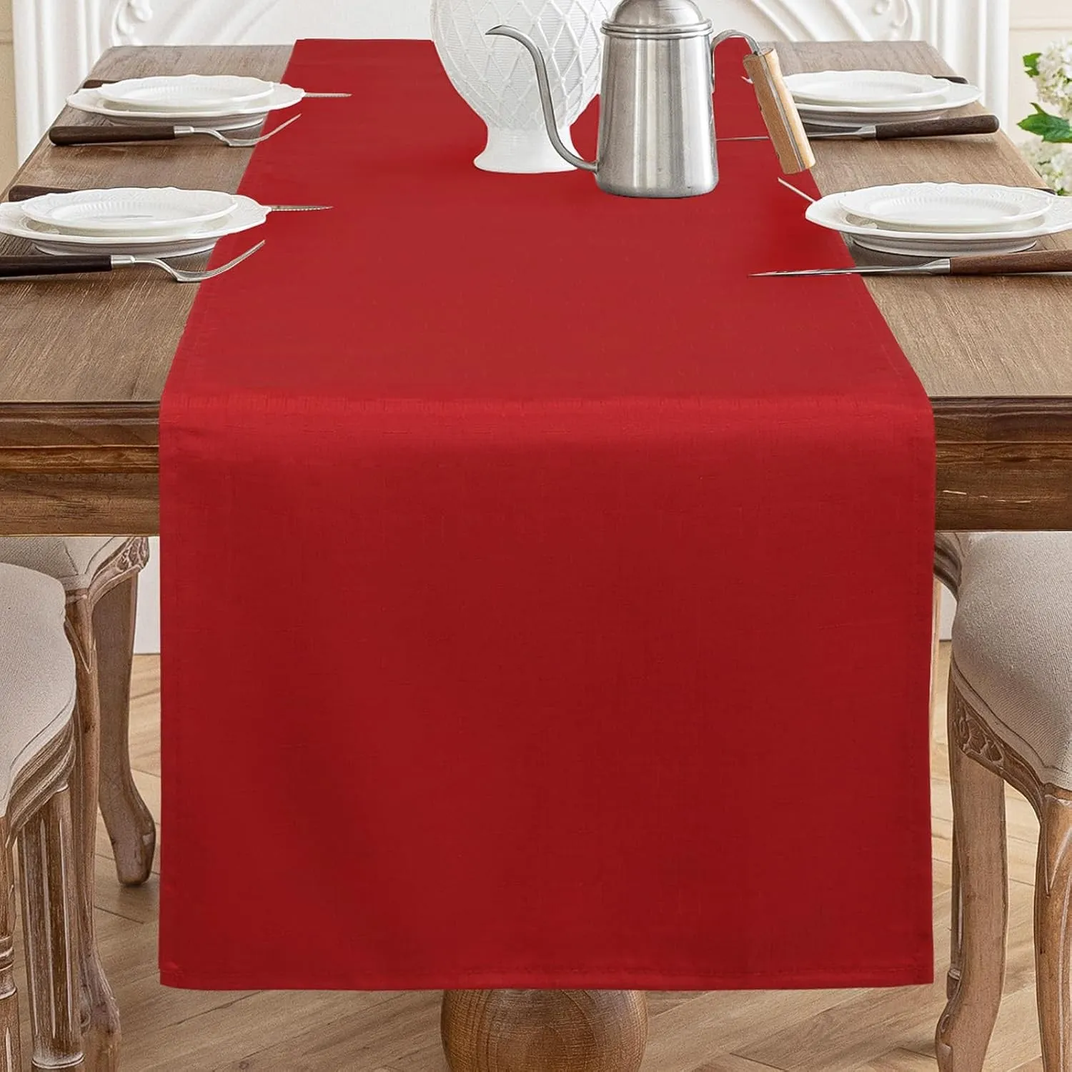 AooHome Tischläufer Rot 40X140cm, Tischdeko Leinen-Optik Abwaschbar Tischband aus Polyester Wasserabweisend mit Lotusef…
