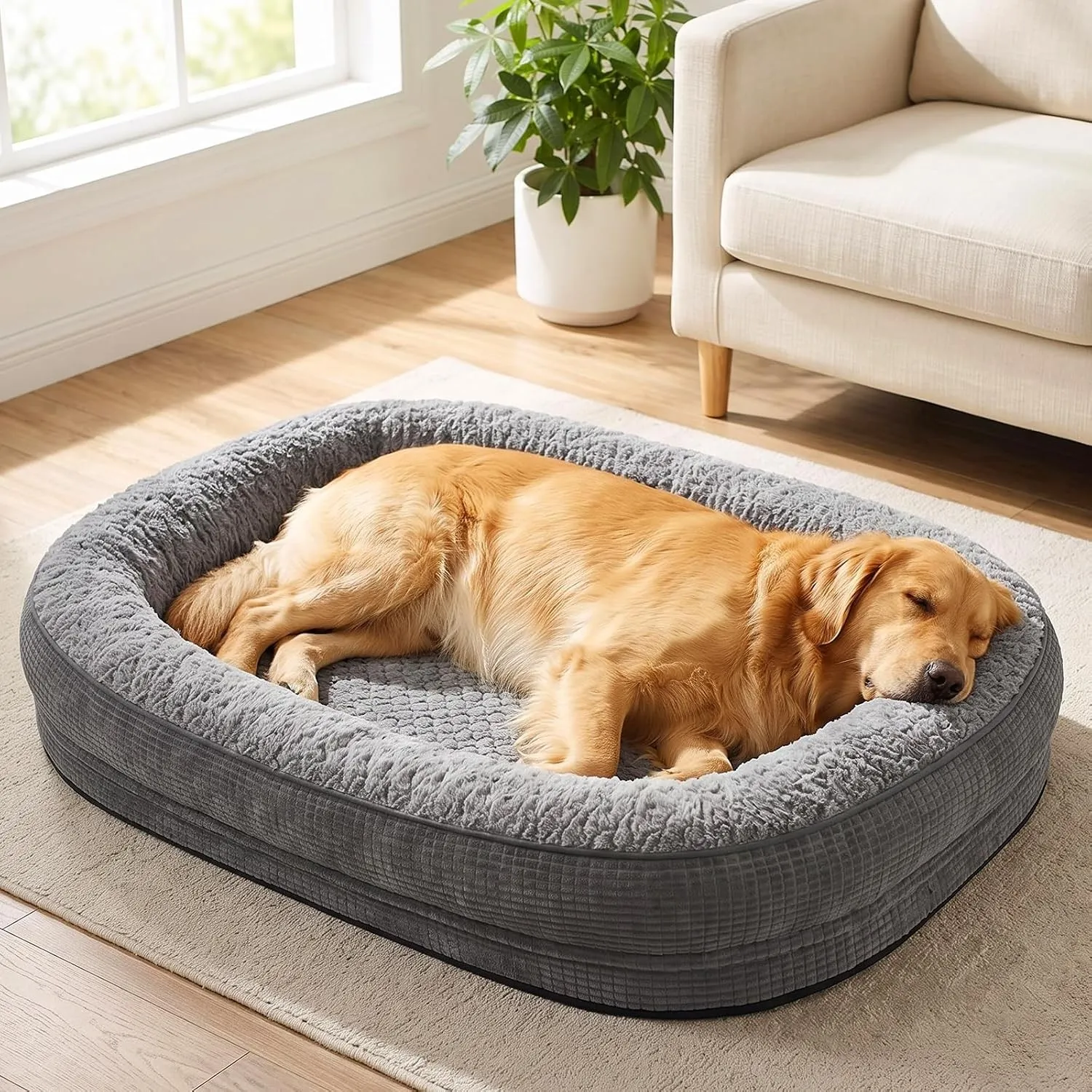 Pawk Orthopädisches Hundebett Grosse Hunde, 107x76cm, Grau