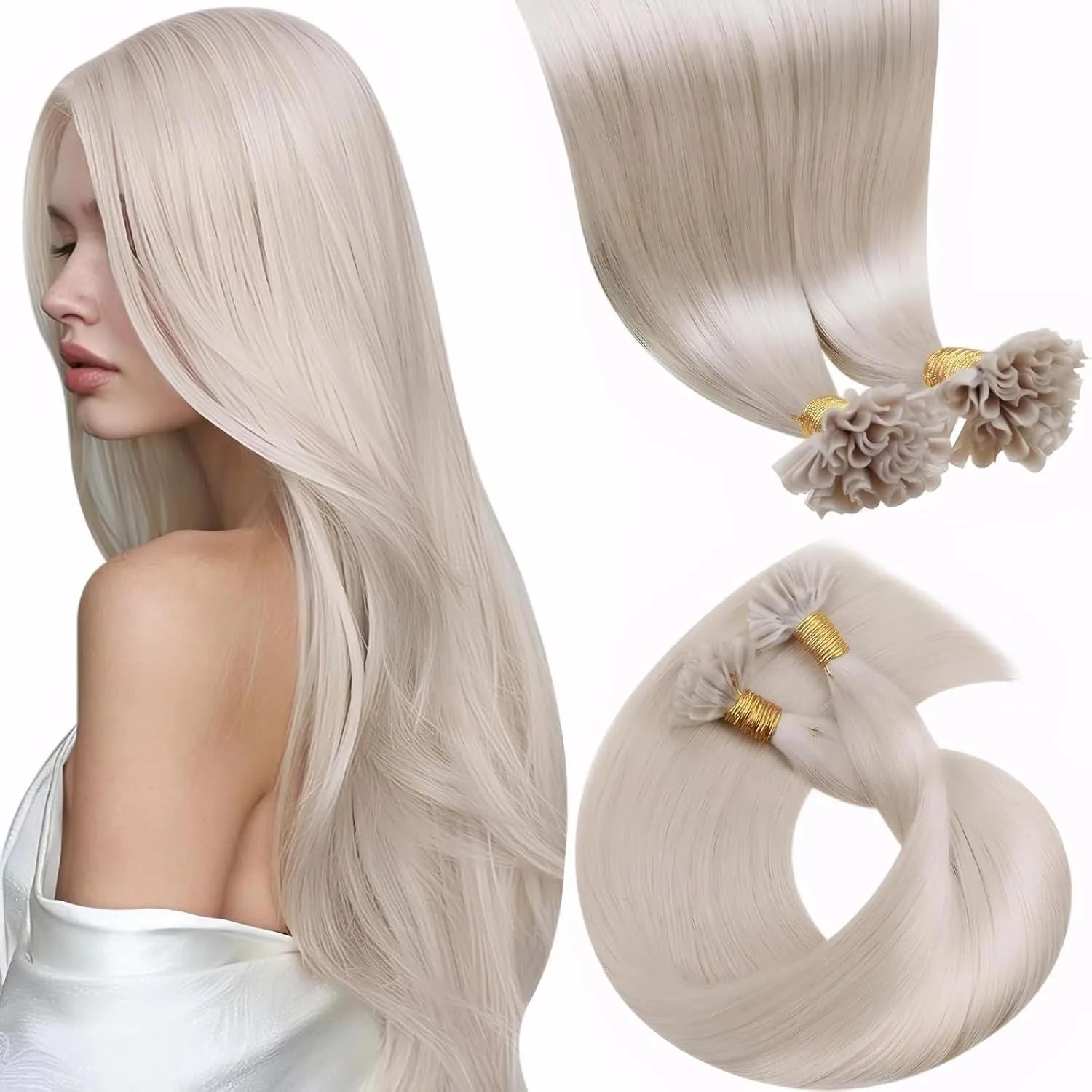 LaaVoo Extensions Echthaar Bondings 60cm Blond Extensions Bondings Echthaar Platinblond Bondings Haarverlängerung Echth…