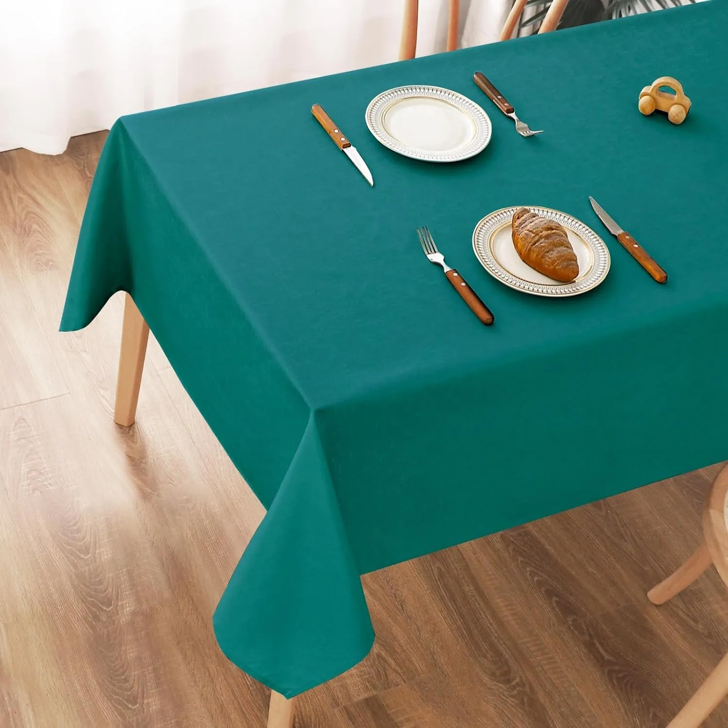AooHome Tischdecke Abwaschbar, Blaugrün Tischdecken 140x240cm Leinen-Optik Tischtuch aus Polyester Wasserabweisend mit …