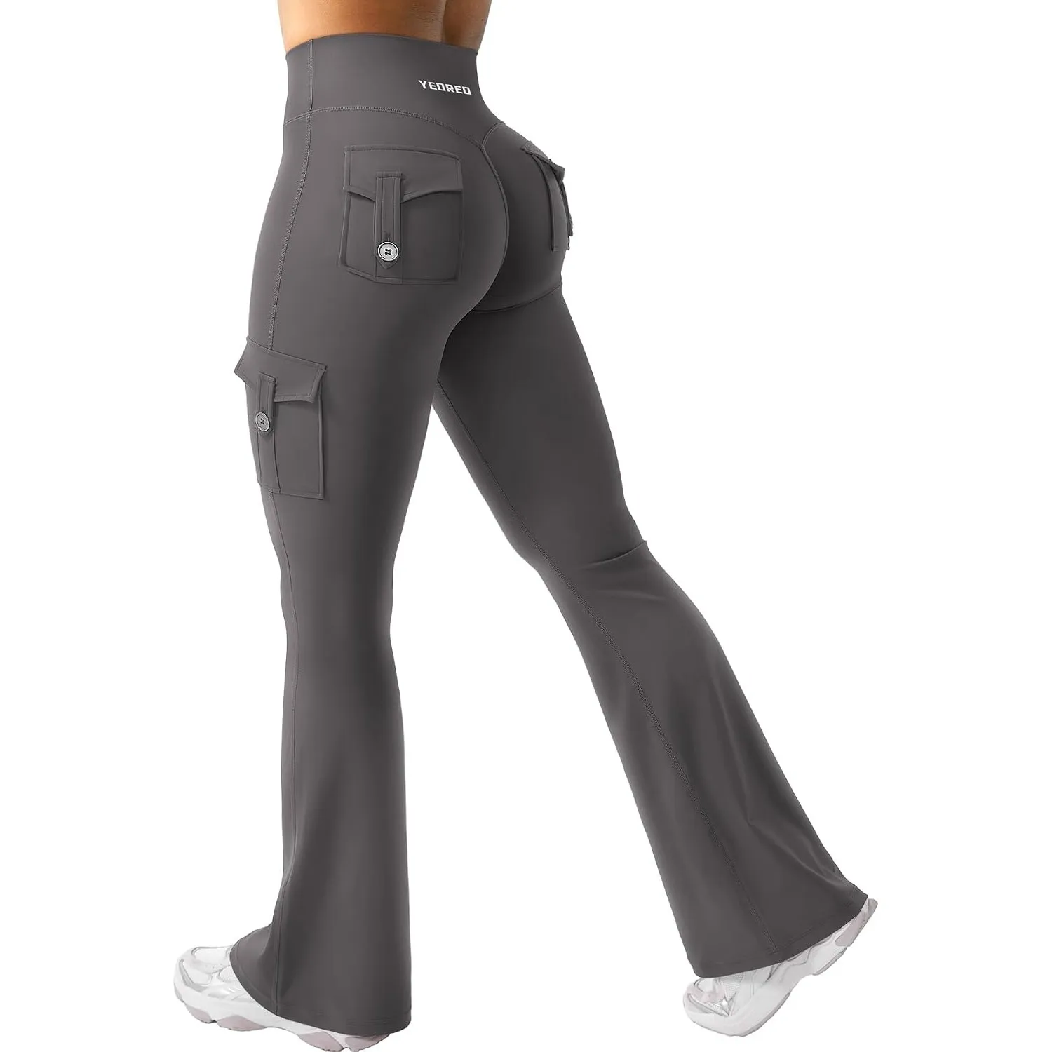 YEOREO CoreFlex Damen Invisible Scrunch Flare Leggings mit 4 Pockets