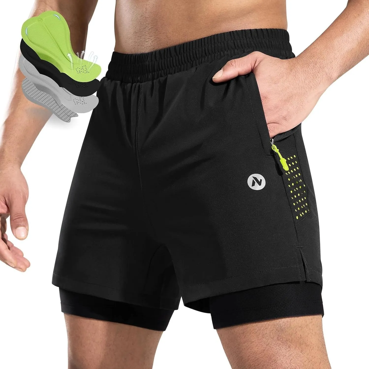 Nepest Fahrradhose Herren Gepolstert 2-in-1 MTB Hose 4D Polster, Locker | Radlerhose Herren, Mountainbike Shorts, Relax…