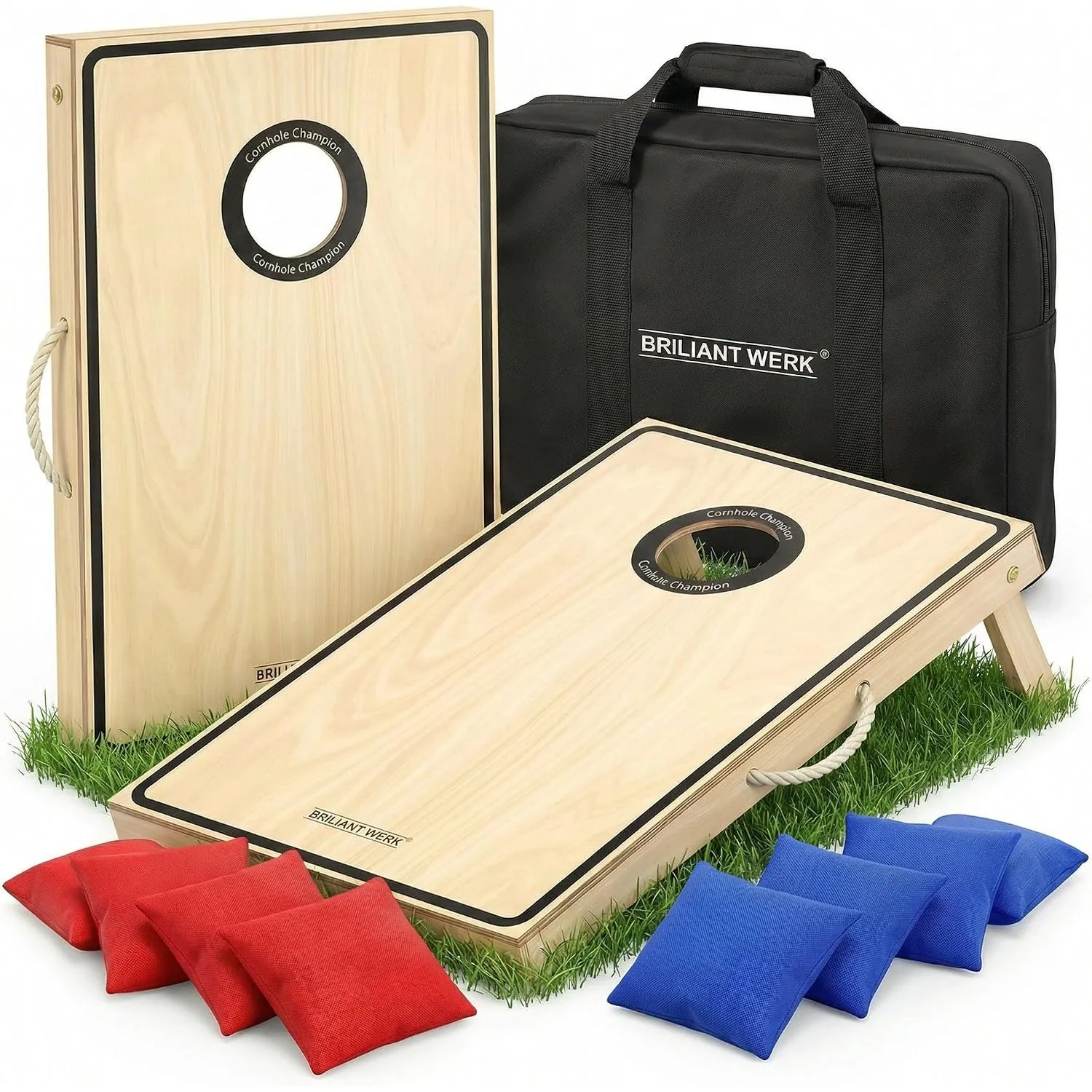 Briliantwerk® Cornhole Spiel Outdoor – Hochwertiges 11-teiliges Echtholz Wurfspiel | Sackloch Spiel für Erwachsene & Ki…