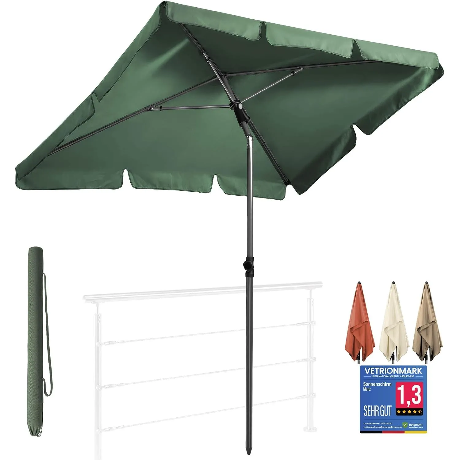 4smile Sonnenschirm Balkon 200 × 125 cm, Grün | Sonnenschirm rechteckig mit UPF 50+, 45° knickbar & höhenverstellbar, B…