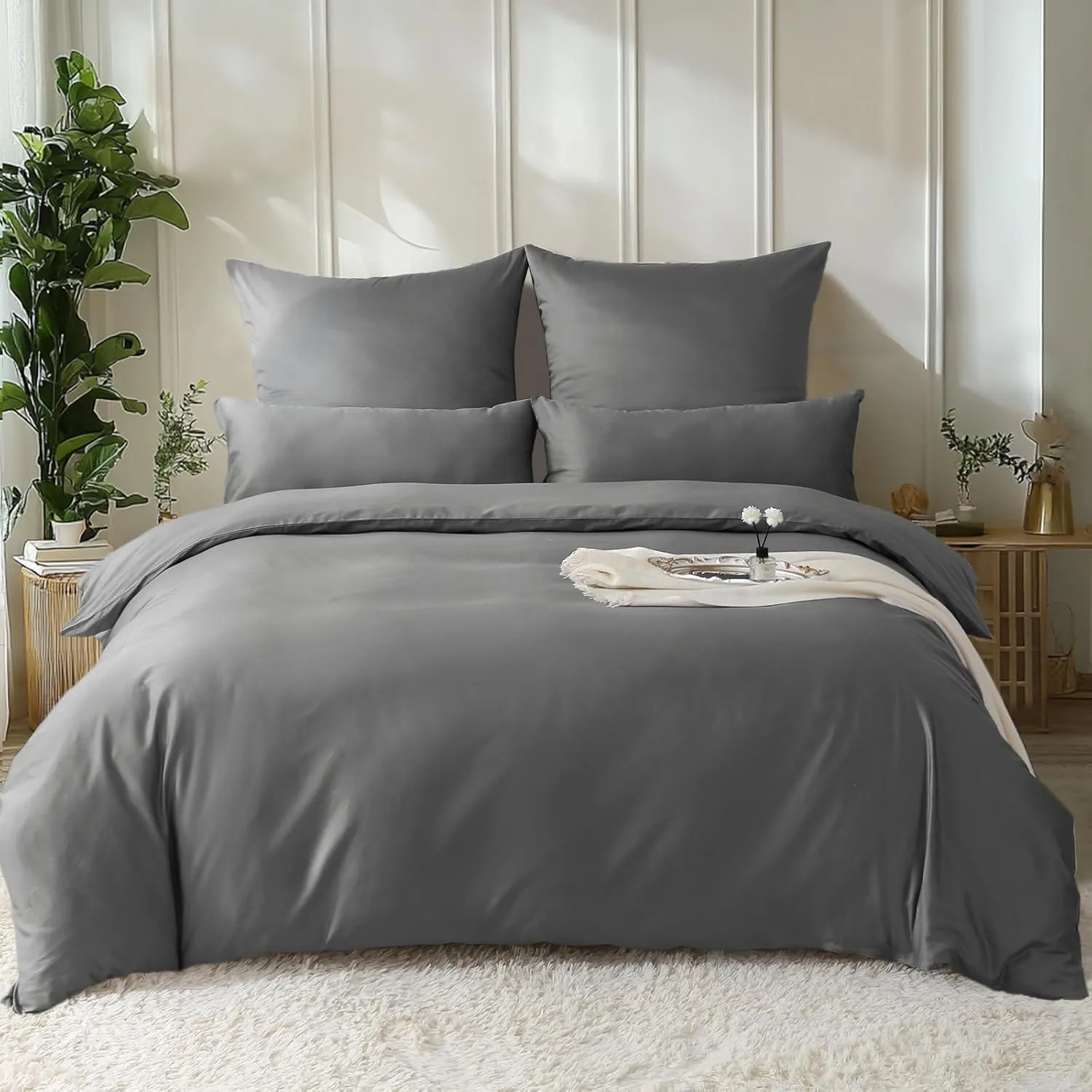 SOULFUL Bed Linen 200 x 200 cm Cotton Satin, 100% Long Staple Cotton Silky Luxury Bed Linen Set with Zip, Oeko-Tex Cert…