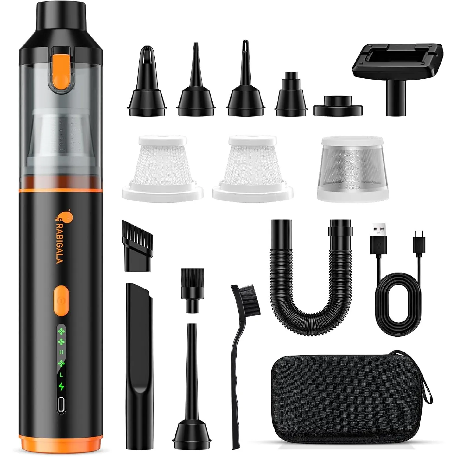 RABIGALA Handstaubsauger Akku 4-in-1, 30000PA Auto Staubsauger Stark mit hoher Leistung, Autostaubsauger Akku Testsiege…
