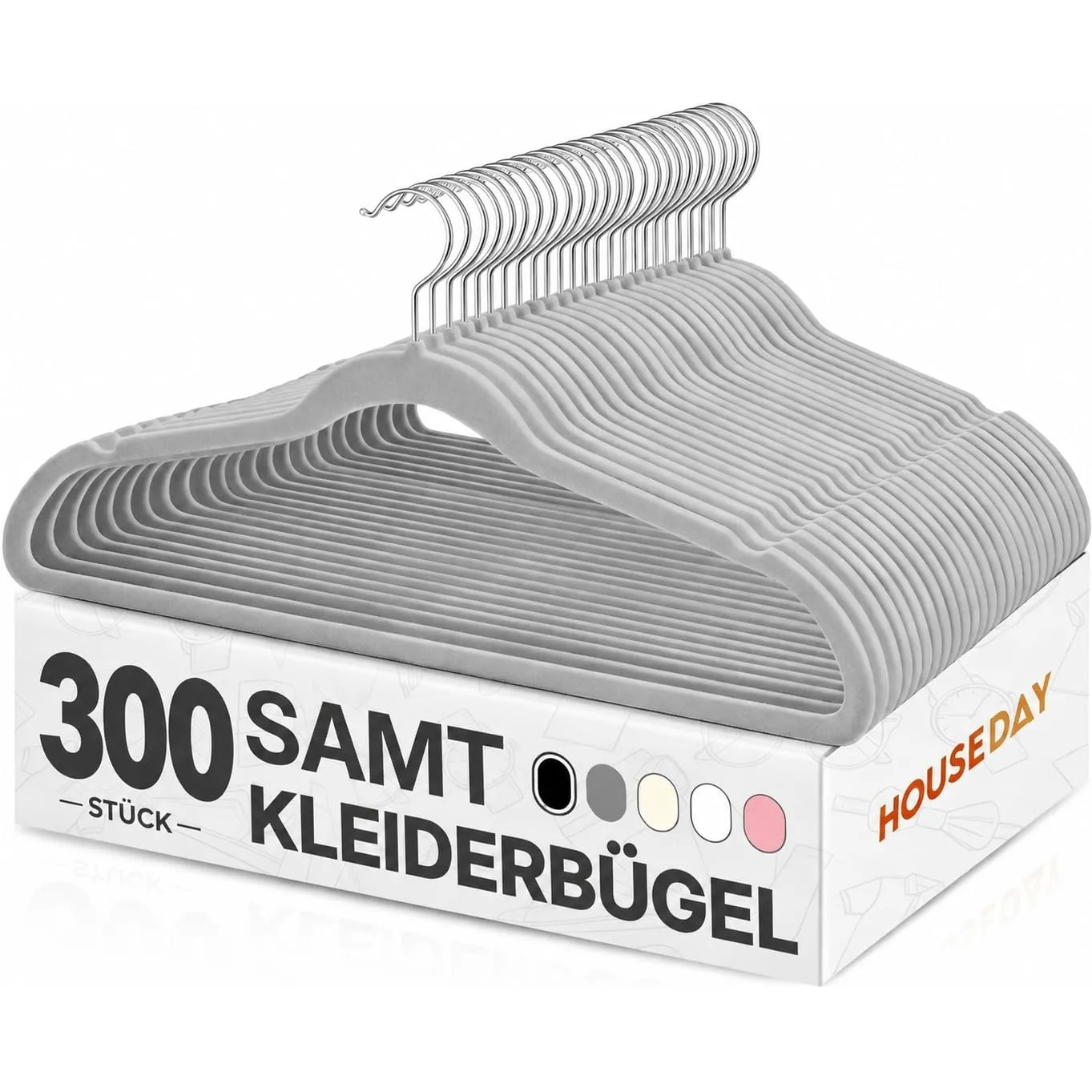 HOUSE DAY Kleiderbügel Samt 300 Stück, Kleiderbügel Platzsparend, Grau
