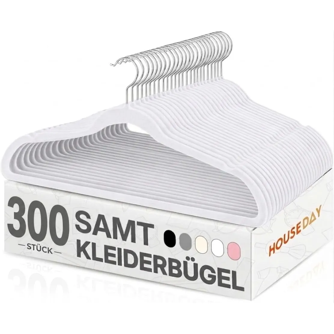 HOUSE DAY Kleiderbügel Samt 300 Stück, Kleiderbügel Platzsparend, Weiß