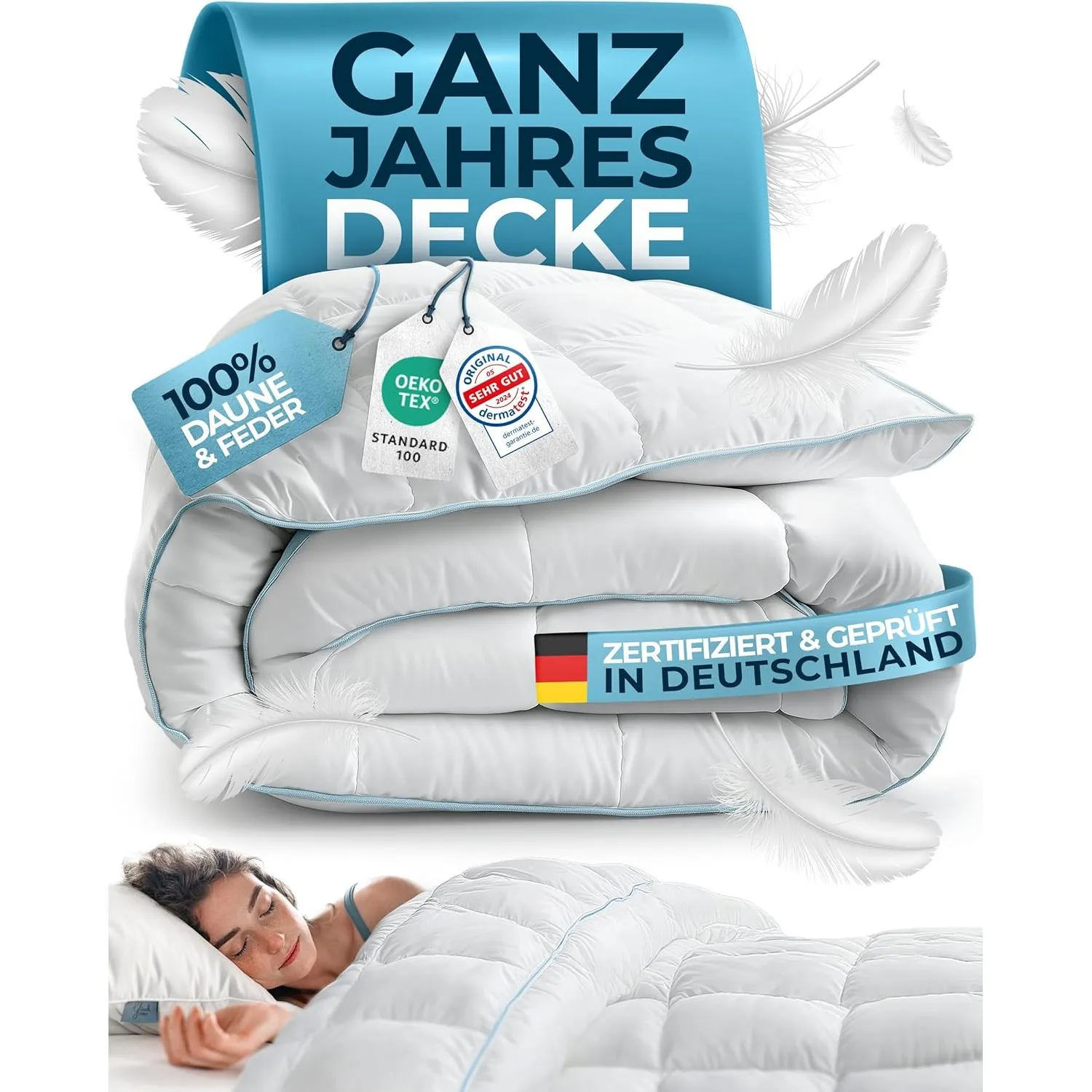 Glückstoff® Feder- und Daunendecke 220x240cm [Zertifiziert in Deutschland] - Bettdecke Daunen und Federn - Federbettdec…