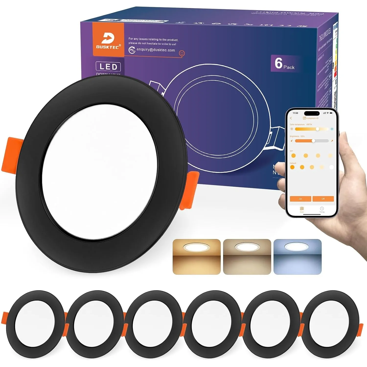 DUSKTEC Smart LED Spots 230V, Einbaustrahler LED 10W 1000LM Kalt & Warmweiß