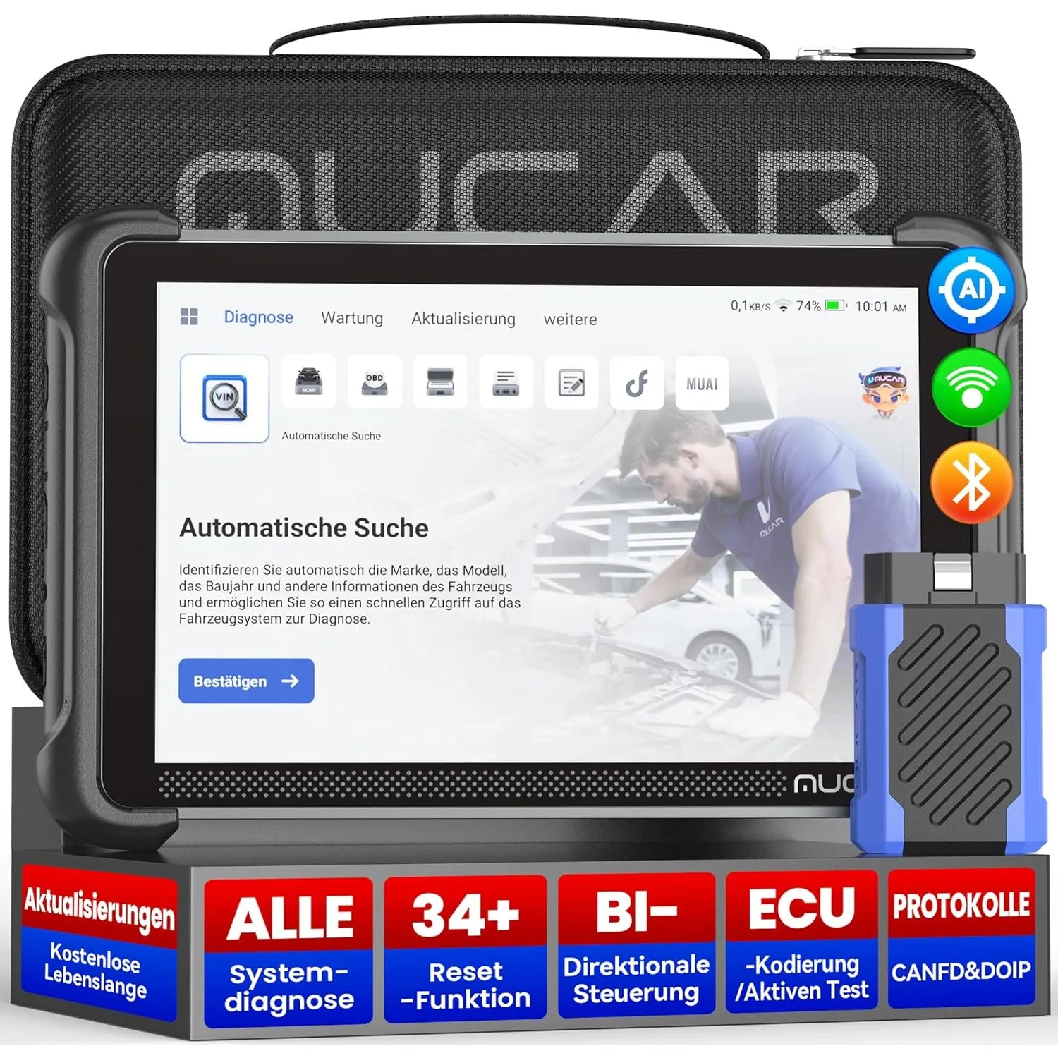 mucar AI-OBD2 Diagnosegeräte, 892BT Diagnosegerät Auto Mit 34 Reset-Funktion Und Volle Systemdiagnose, Auto Diagnoseger…