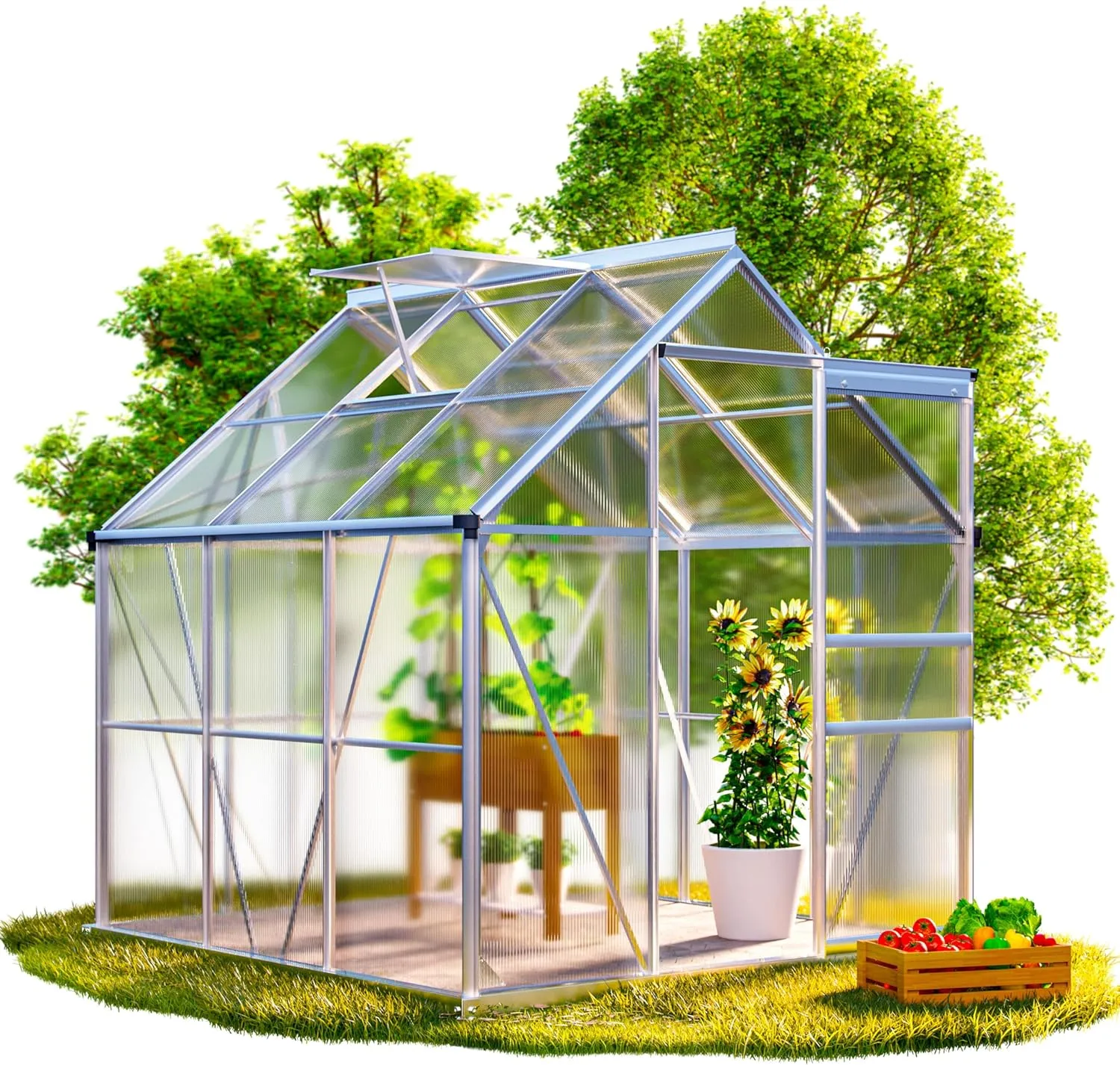 GARDEBRUK® Gewächshaus Aluminium 3,6m² mit Fundament 190x190cm inkl. Dachfenster Tomatenhaus Treibhaus Anzuchthaus Gart…