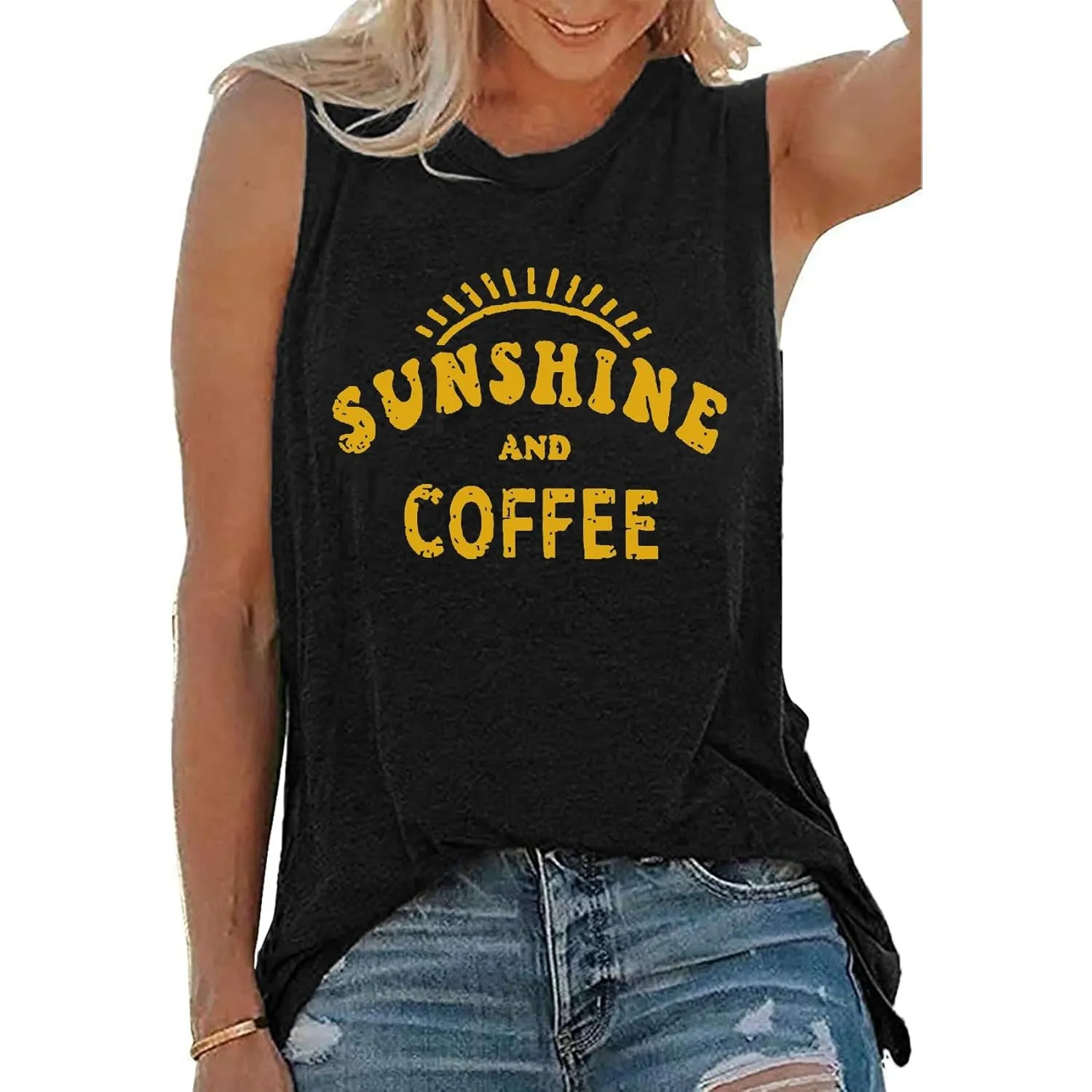 Cuptacc Tank Top Damen Sommer Tops Rundhals Drucken Ärmellose Tshirt Damen Locker