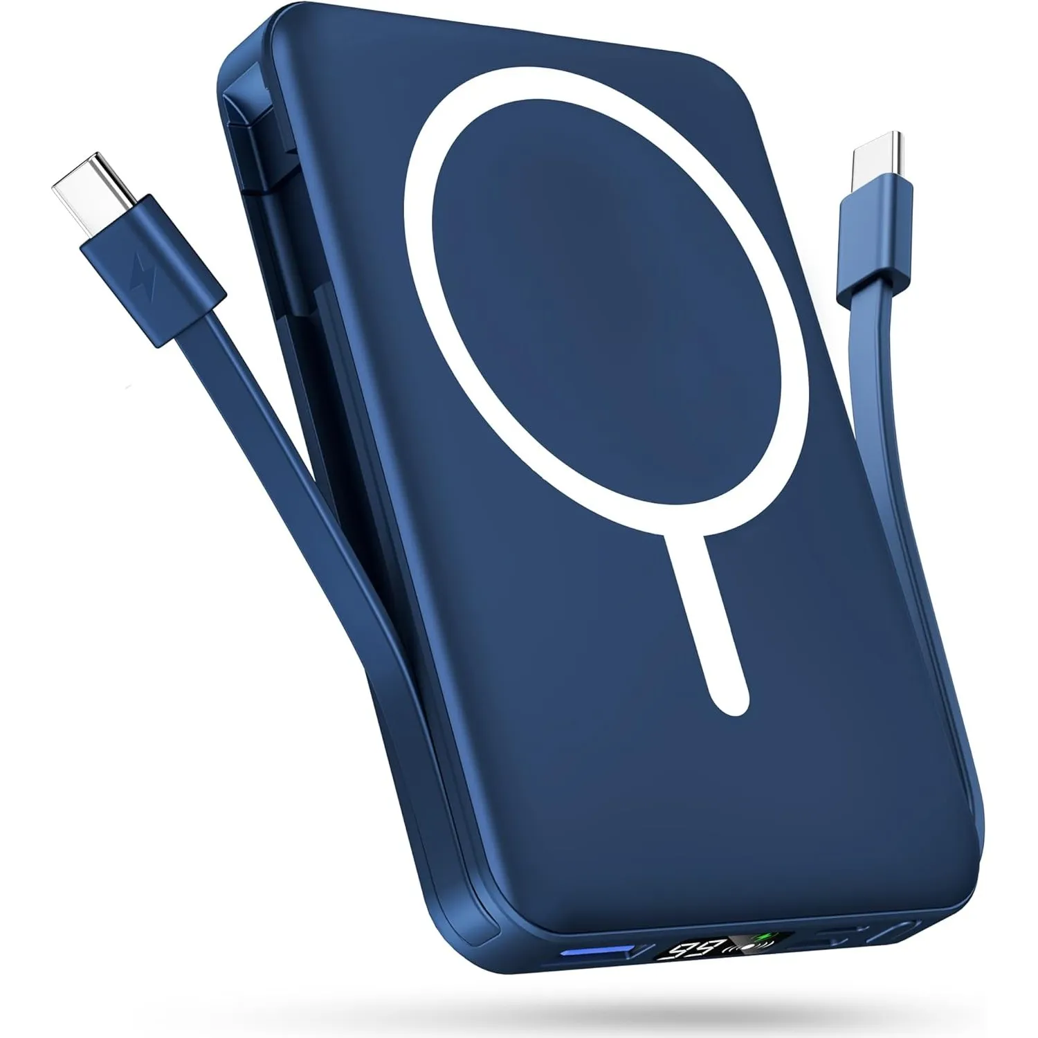 Podoru Powerbank für Magsafe,10000mAh Magnetisch Power Bank mit USB-C Kabel | Integrierte 2 USB‑C Kabel, 20W PD Schnell…