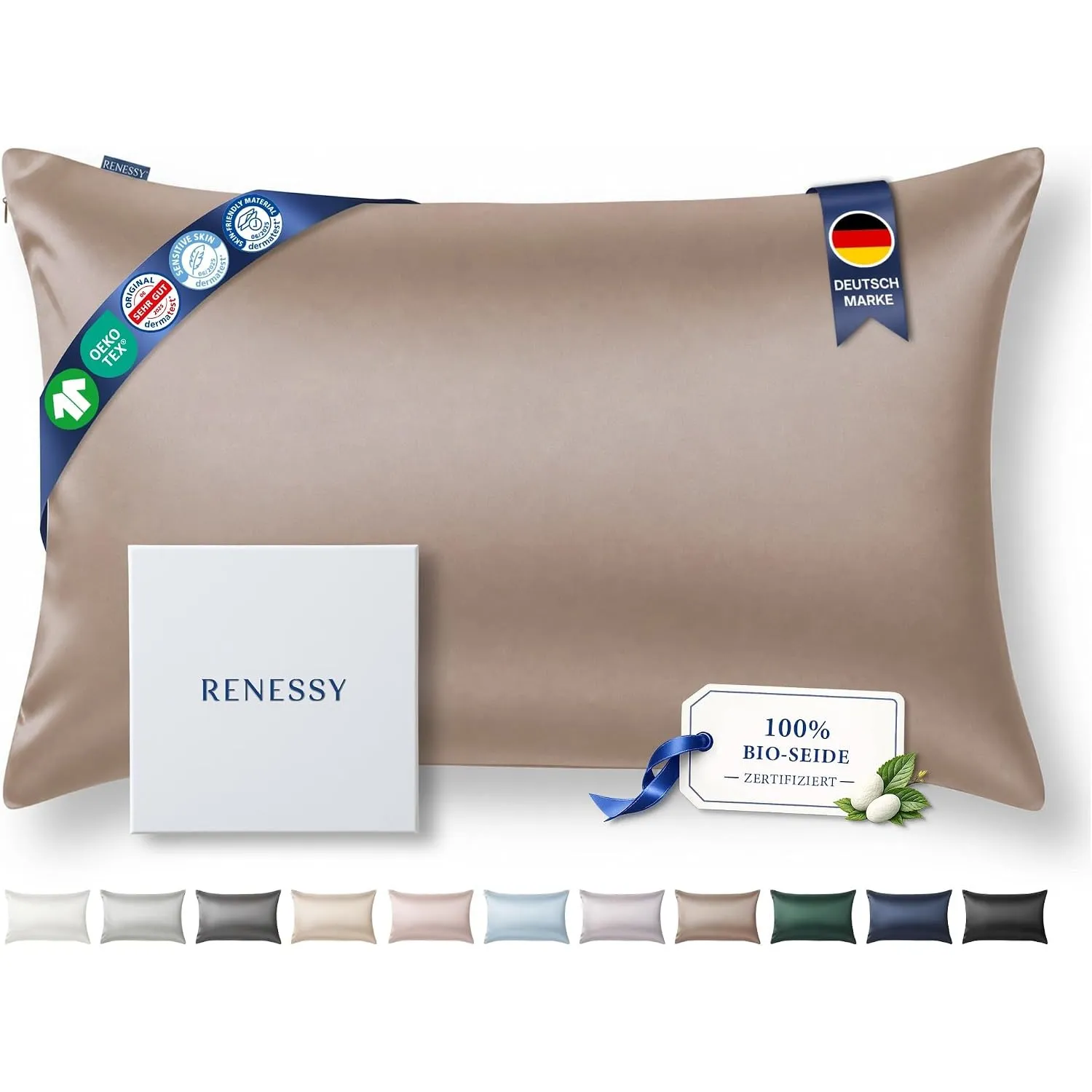Kissenbezug aus 100% Bio-Seide 40x80cm - 22 Momme Maulbeerseide, Güteklasse 6A, Oeko-Tex zert. in Deutschland - Luxus f…