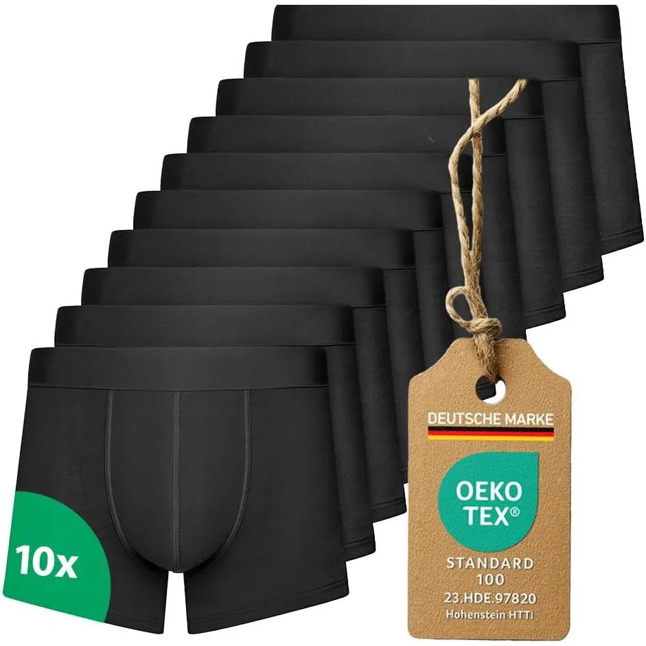 Boxershorts Herren 10 Pack Baumwolle schwarz Unterhosen atmungsaktiv Unterwäsche Herren ohne kratzendes Etikett