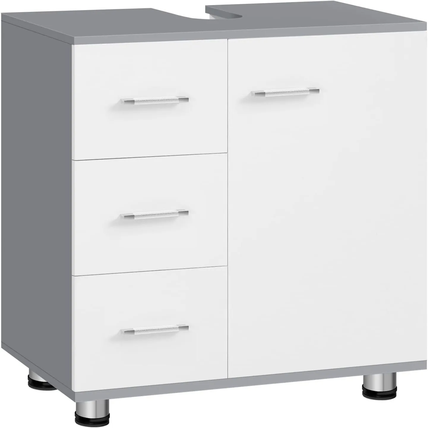 EUGAD Waschbeckenunterschrank, 3 große Schubladen, 30x60x60 cm, Weiß+Grau