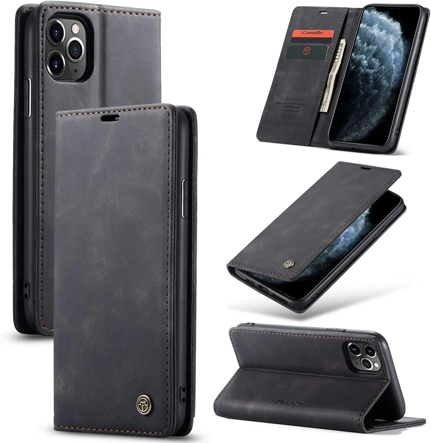 Handyhülle iPhone 11 Pro Max hülle klapphülle Premium Lederhülle Weiches Vintage Handytasche Faltbare Ständer Schutzhül…