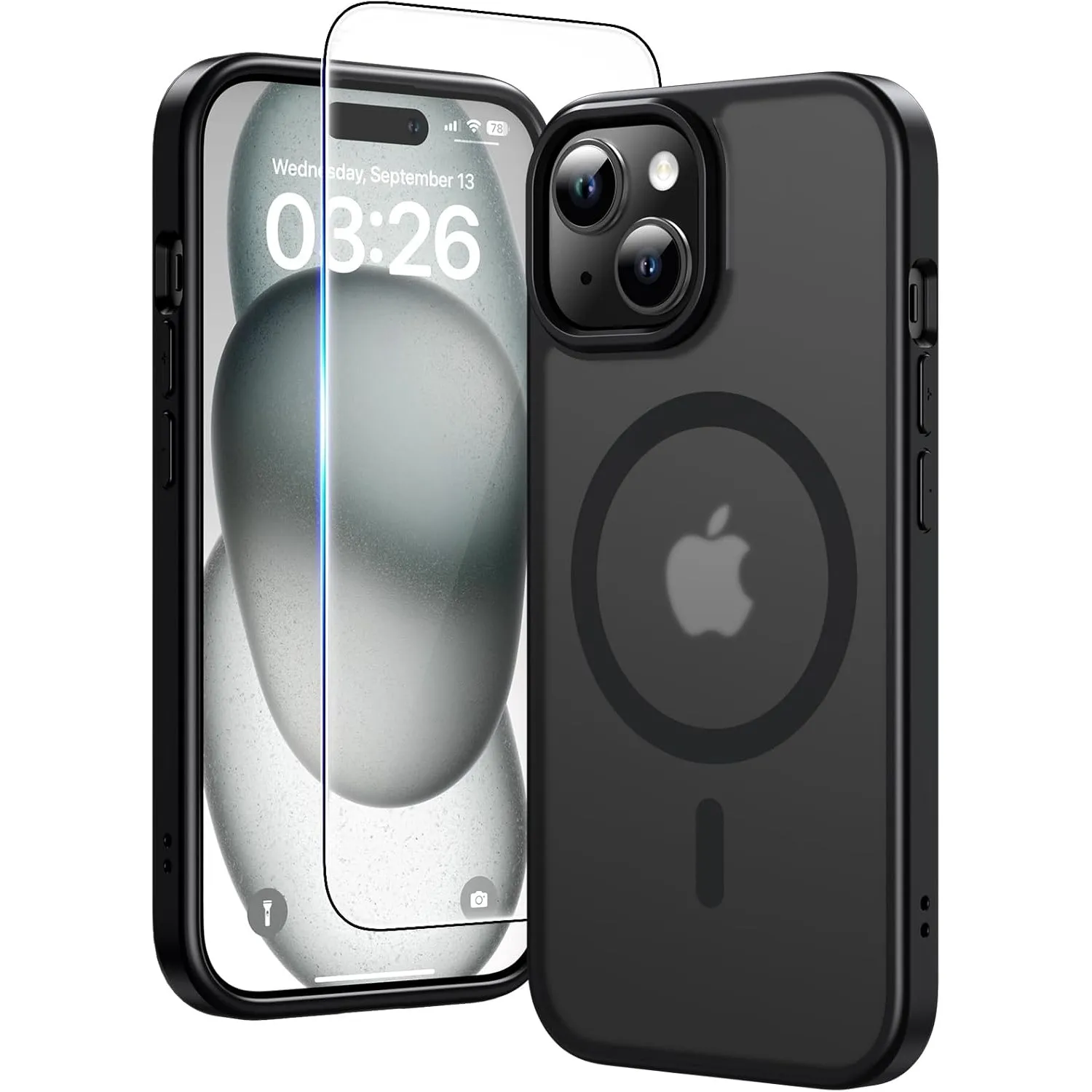 TAURI für iPhone 15 Hülle 6,1" mit Panzer Schutz Glas Folie, Kompatibel mit MagSafe, Schutz nach Militärstandard, [Anti…