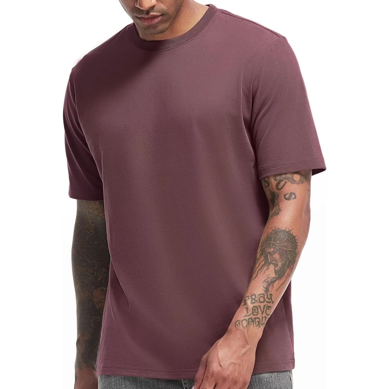 VEIISAR Herren Dickes Rundhals Langarm T-Shirt - Herren 100% Baumwolle Heavy Duty Pre Shrink T Shirt