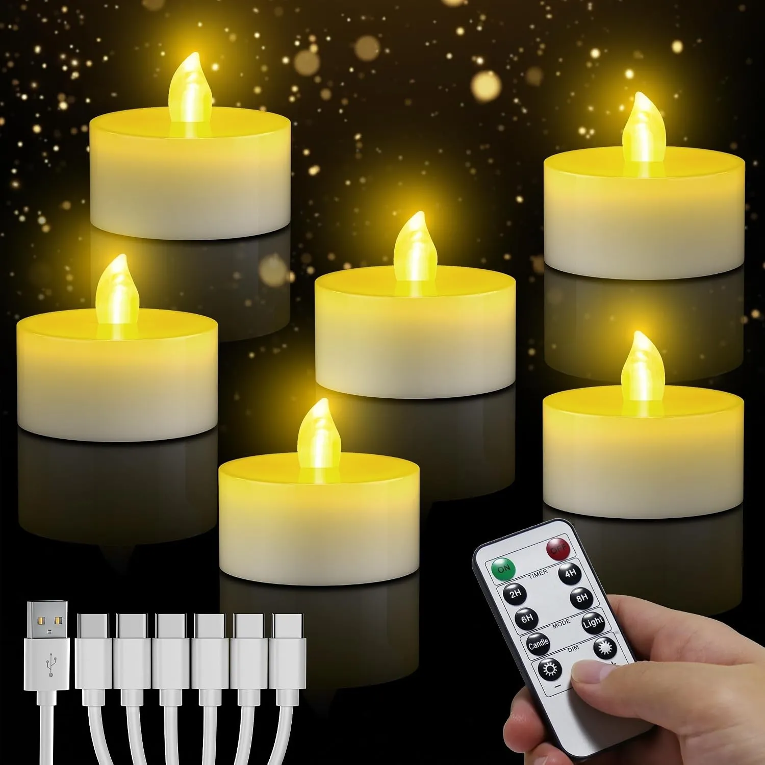 daphomeu LED Teelichter Wiederaufladbar, Flammlose Kerzen USB