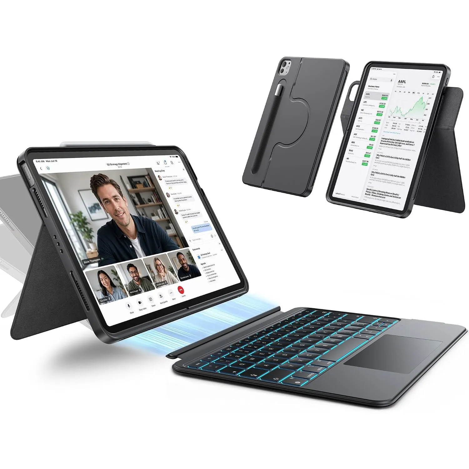 HOU 360° drehbare abnehmbare Tastaturhülle für iPad Air 13" & Pro 13"/12.9 | verstellbarer Ständer, Hoch- & Querformat,…