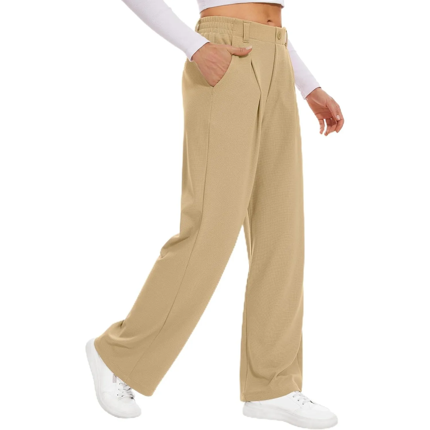 Desol Hosen Damen Waffel Palazzo Hose Elegant Stoffhose Anzughose Damen Weite Sommerhose mit Taschen High Waist Hose Da…