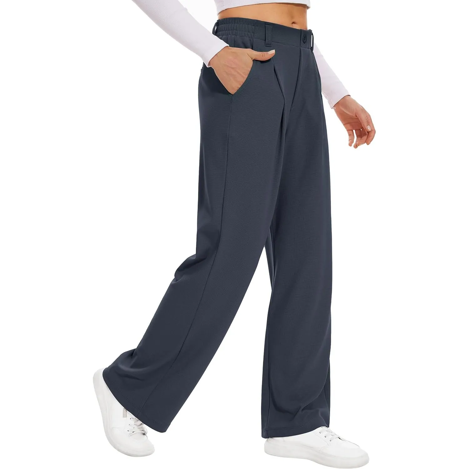 Desol Hosen Damen Waffel Palazzo Hose Elegant Stoffhose Anzughose Damen Weite Sommerhose mit Taschen High Waist Hose Da…
