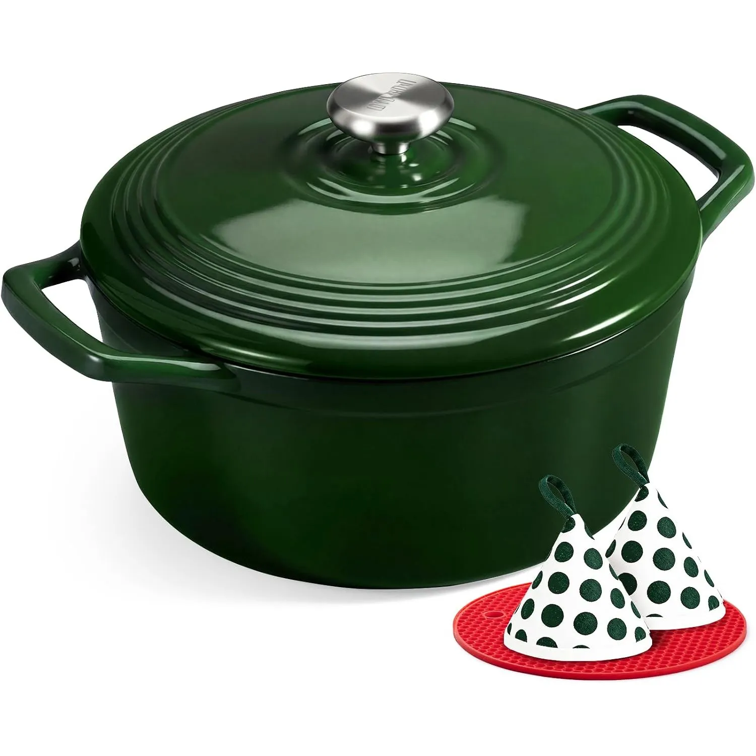 Overmont Bräter Emaille Gusseisen Topf - Schmortopf 26cm backofengeeignet - mit Deckel und Kochbuch - für Küche Backen …