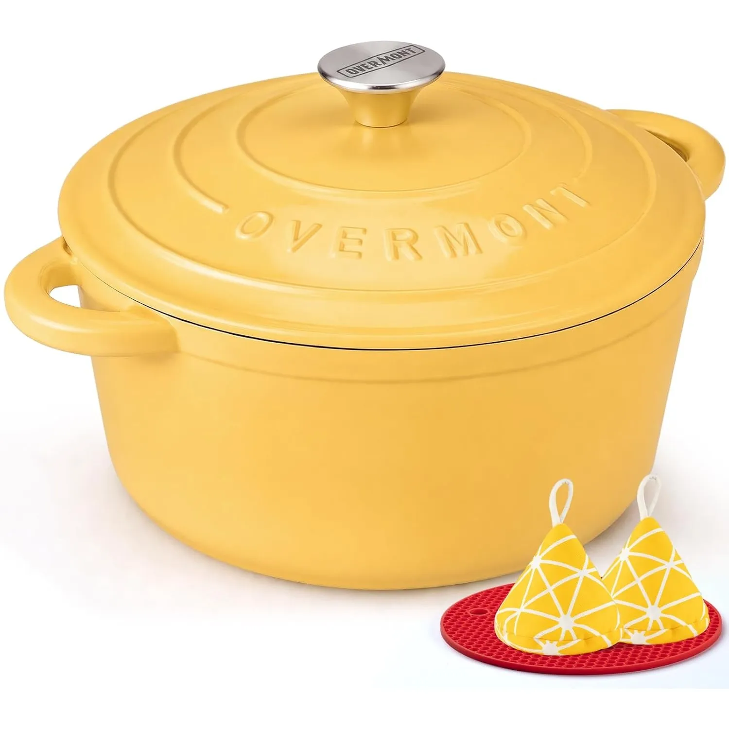 Overmont Bräter Emaille Gusseisen Topf - Schmortopf 26cm backofengeeignet - mit Deckel und Kochbuch - für Küche Backen …